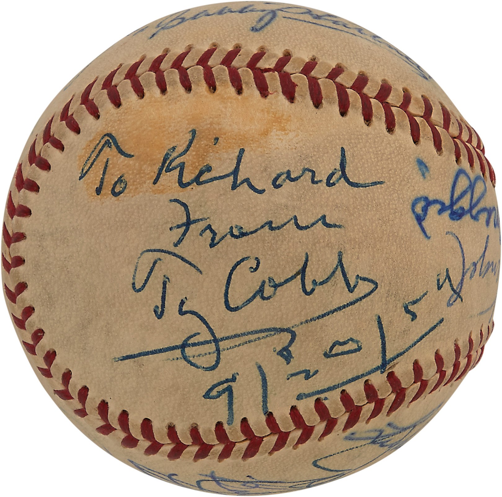 - Amazing 1959 Hall of Famers Signed Baseball w/Ty Cobb & Jackie Robinson (PSA)