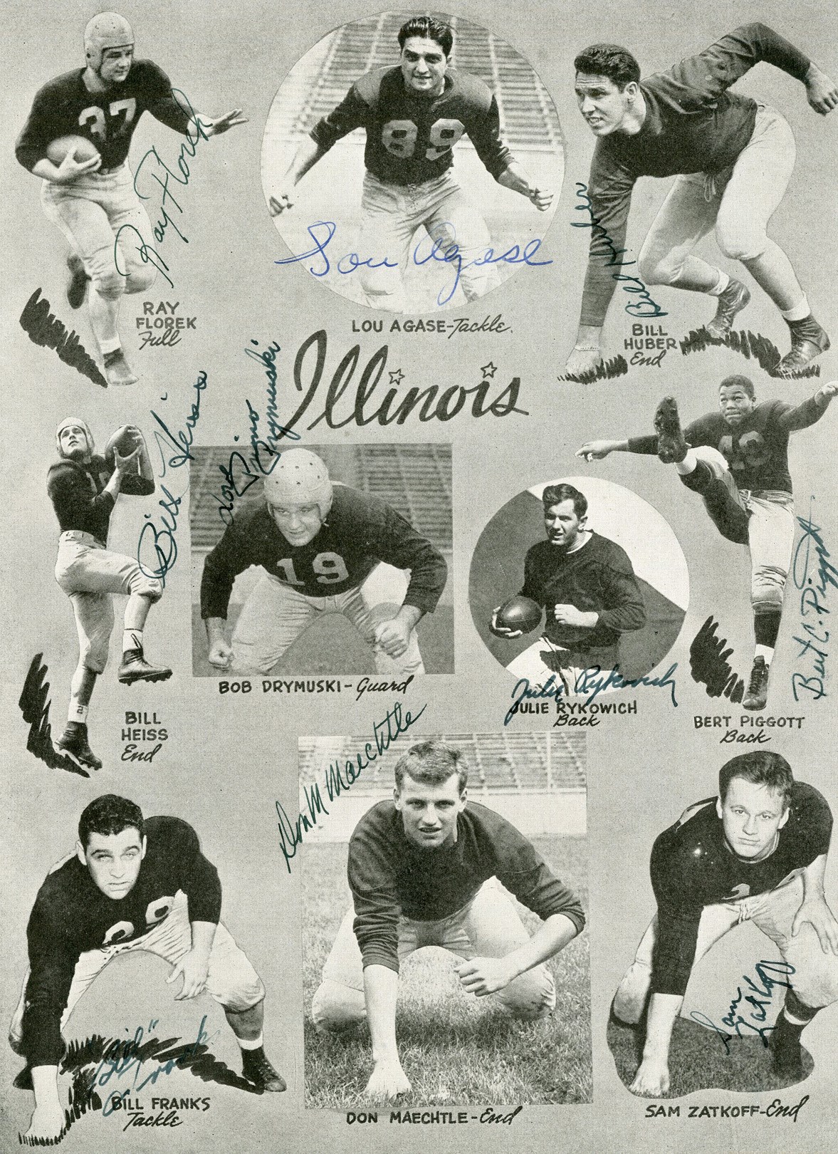 - 1947 Rose Bowl Champion Illinois Fighting Illini Signed Montages (PSA)