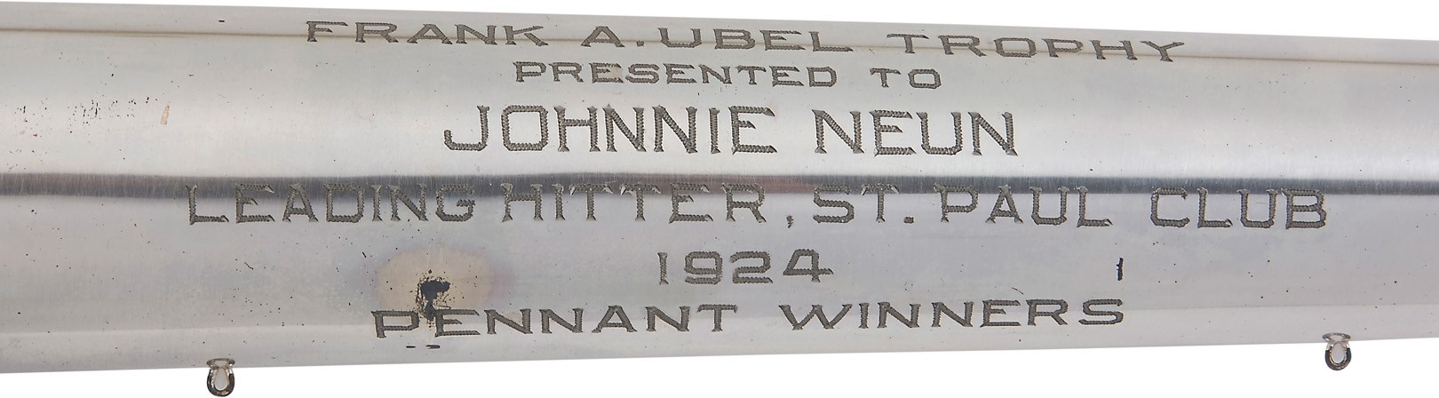 - 1924 Johhnie Neun Batting Championship "Silver" Bat and Ball