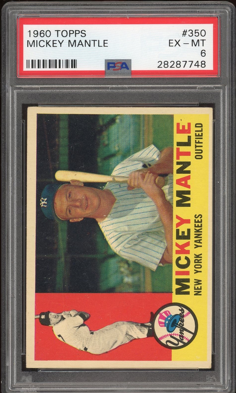 - 1960 Topps Mickey Mantle #350 EX-MT PSA Graded 6