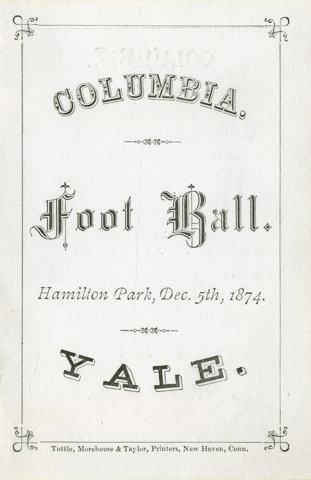 - 1874 Yale vs. Columbia Football Program