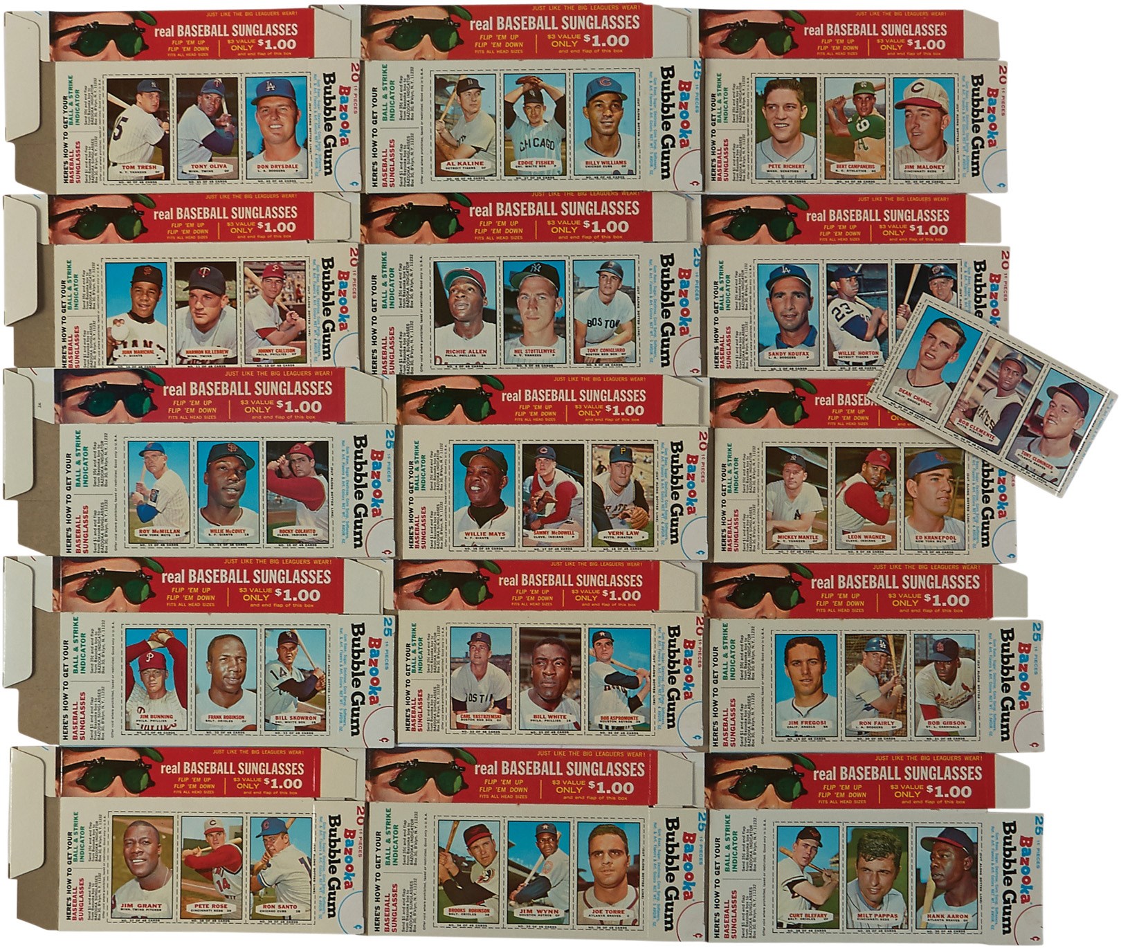 1966 Bazooka Complete Set of 15 Full Boxes and One Panel