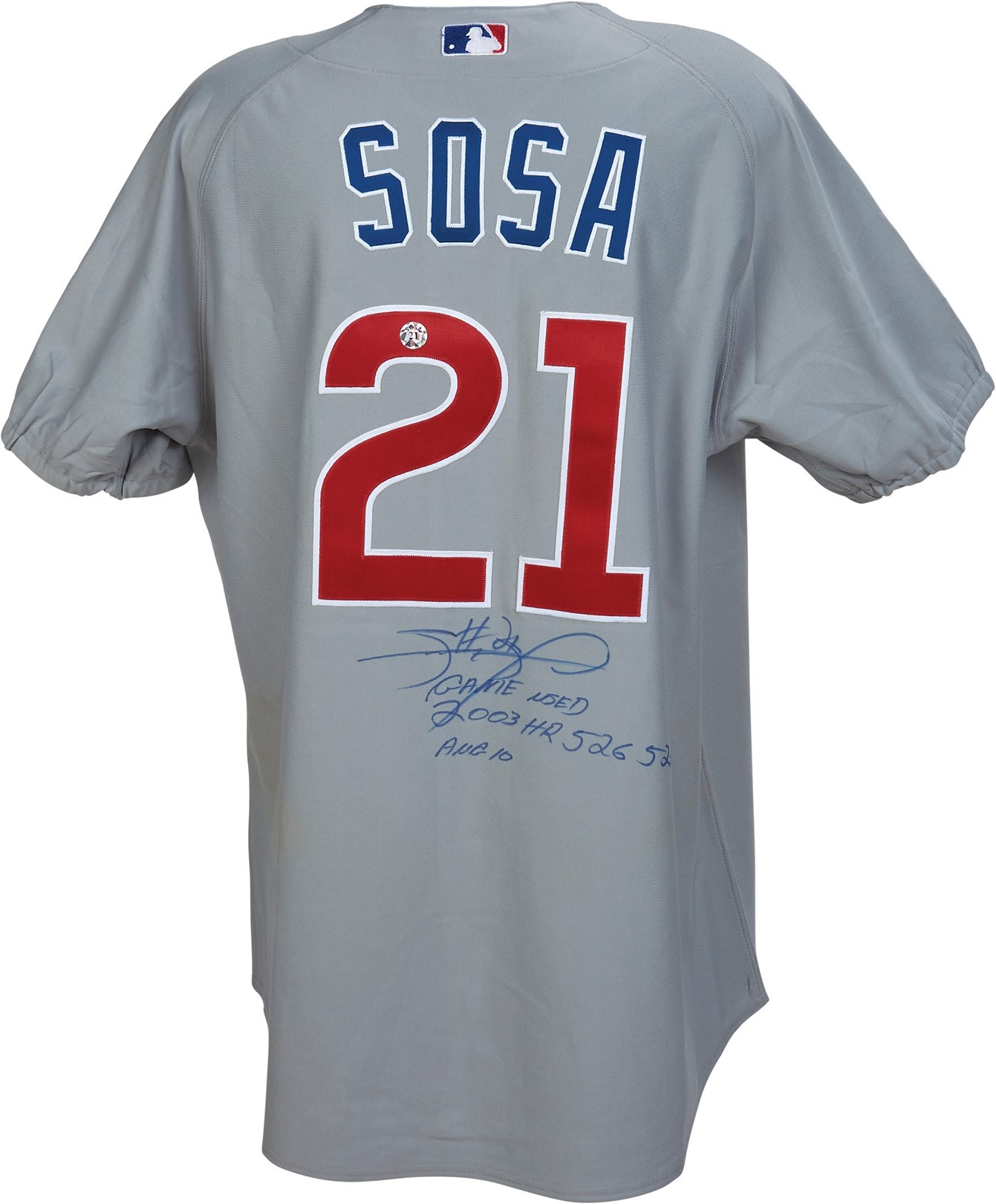 - 8/10/2003 Sammy Sosa Game Worn Jersey Career Home Runs 526 & 527 (PSA)