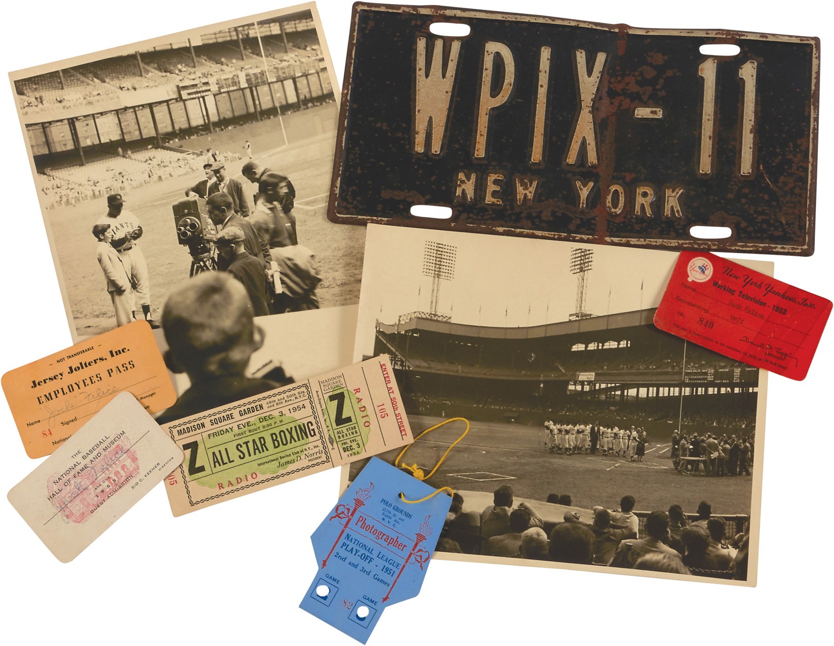 NY Yankees, Giants & Mets - 1950s NY Sports Ticket, Pass & Photo Collection - from WPIX 11 Emmy Winner