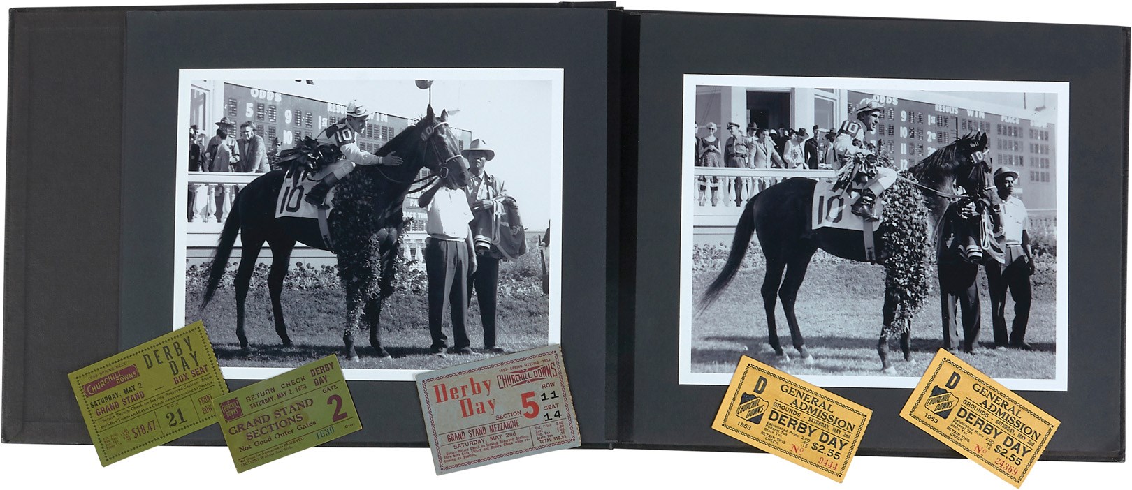 1953 Kentucky Derby Photos in Official Binder (25) & Tickets (5)