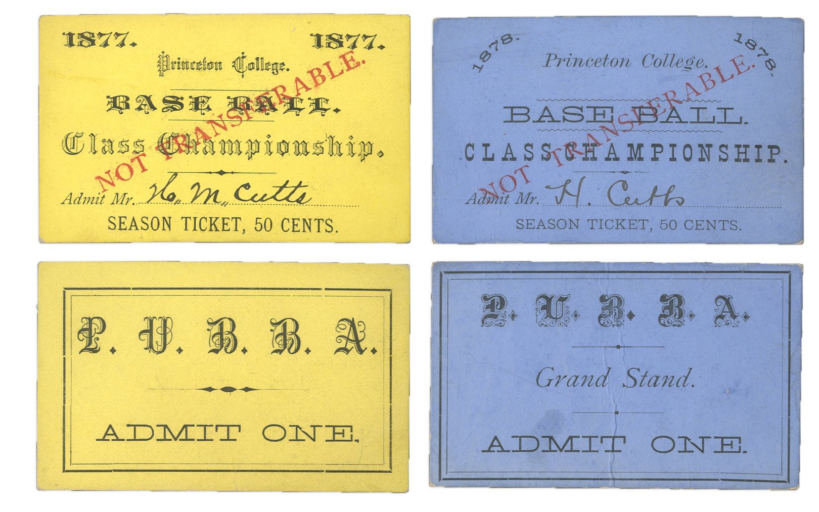 - 1877-78 Princeton University Base Ball Championship Tickets (4)