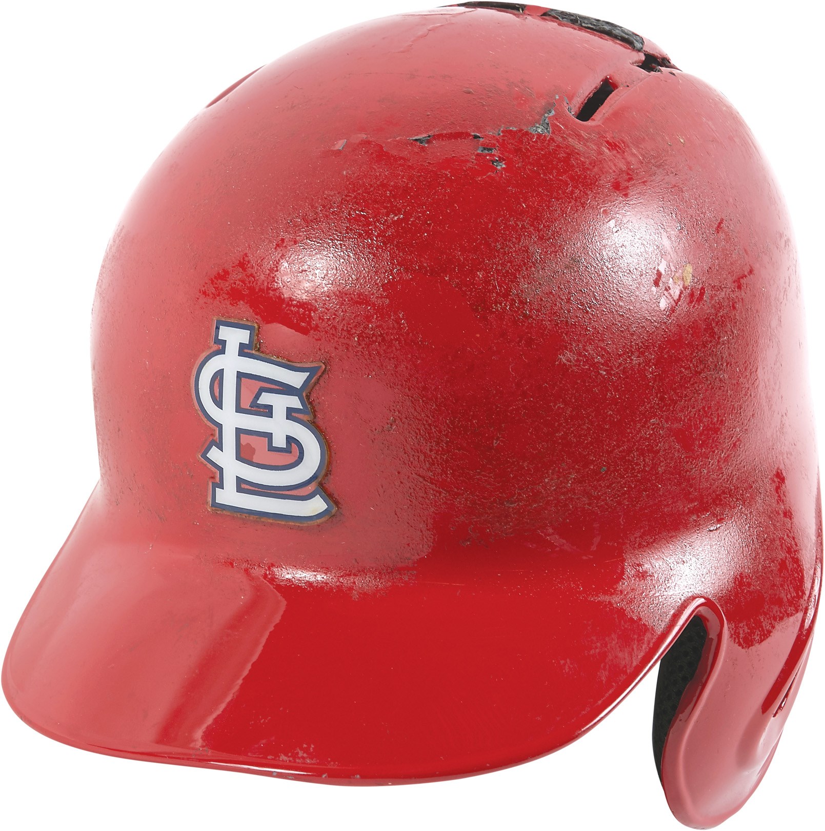 - 2014 Yadier Molina Game Worn Cardinals Batting Helmet - Photo-Matched (Resolution Photomatching LOA)