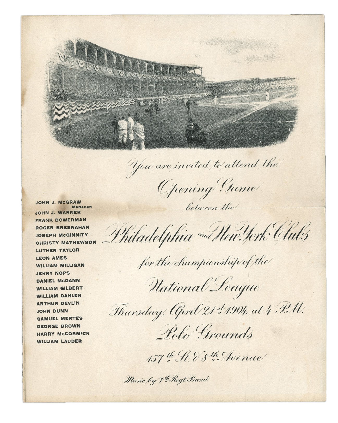 - 1904 New York Giants Polo Grounds Opening Day Invitation