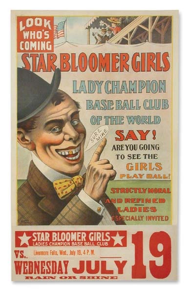 19th Century Bloomer Girls Baseball Advertising Poster