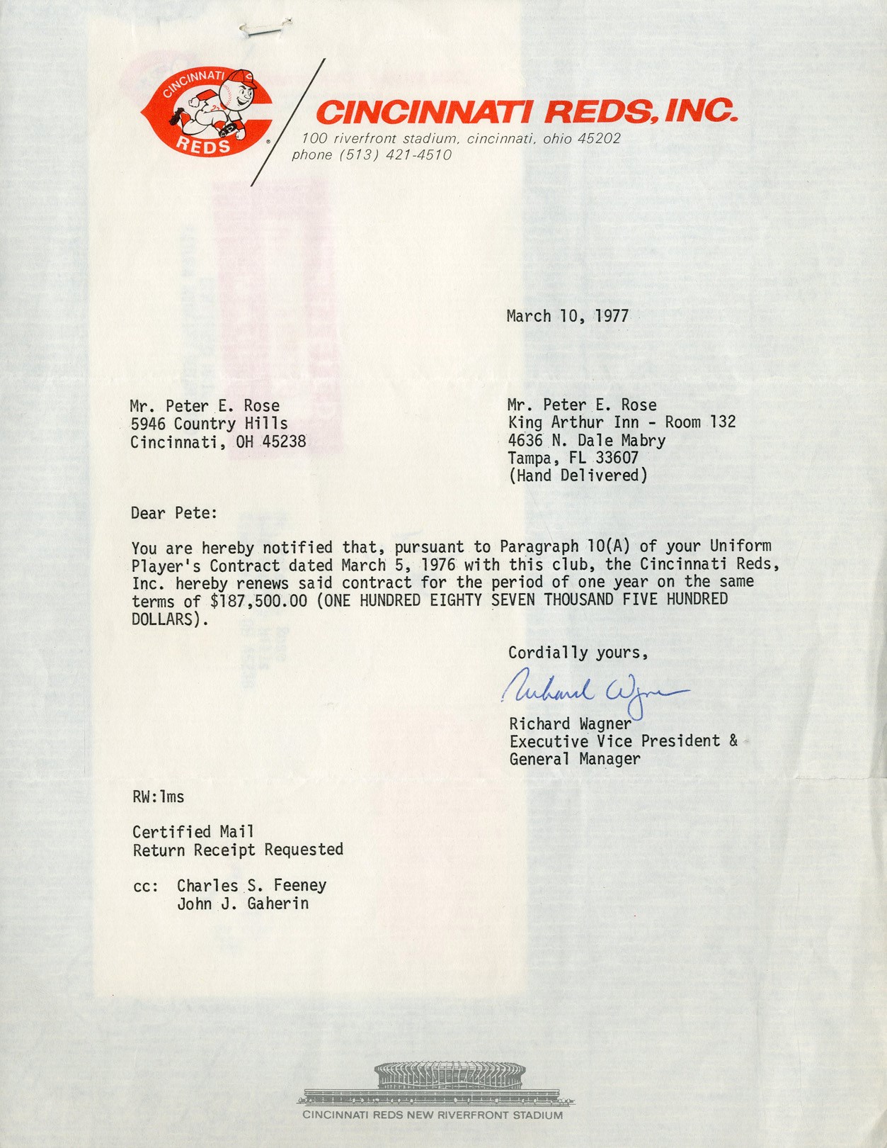 - 1977 Pete Rose Cincinnati Reds Contract Extension