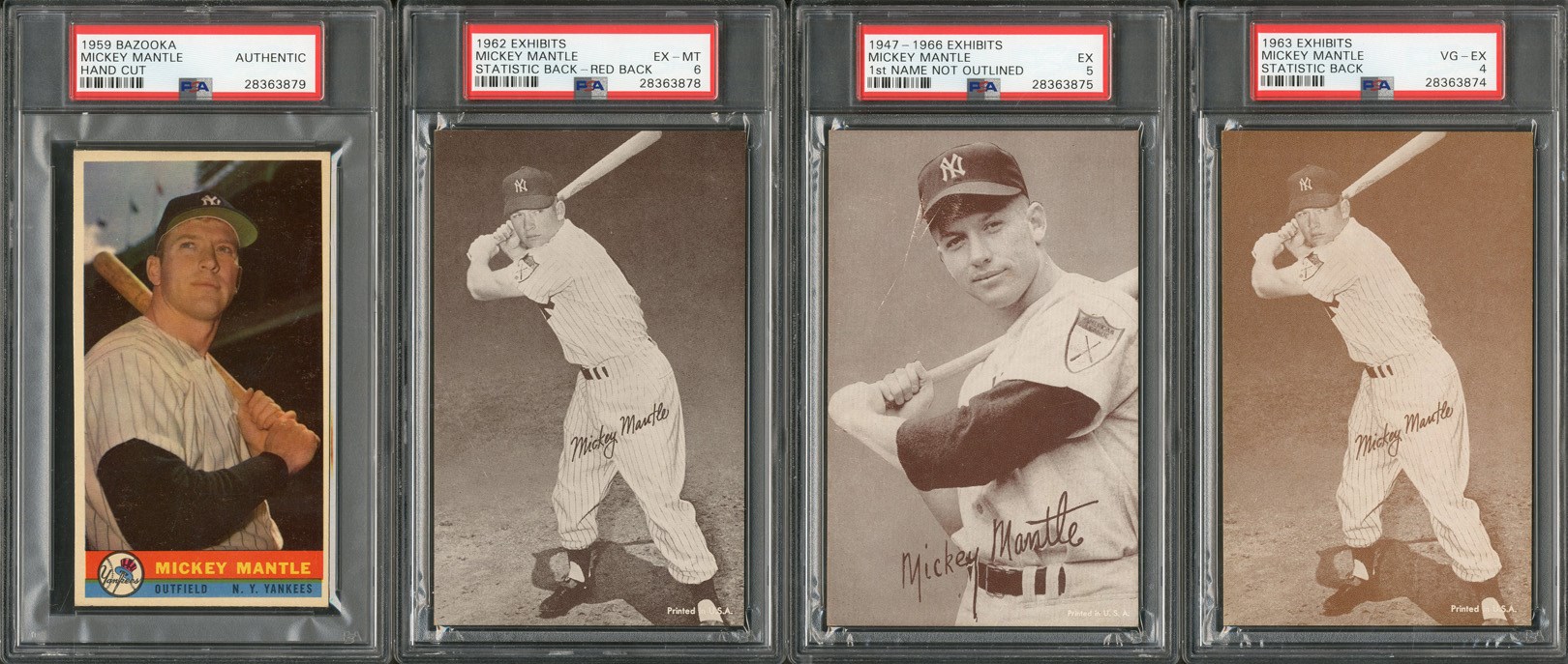 - 1950s Mickey Mantle PSA Graded Large Sized Card Collection of SIX with 1959 Bazooka