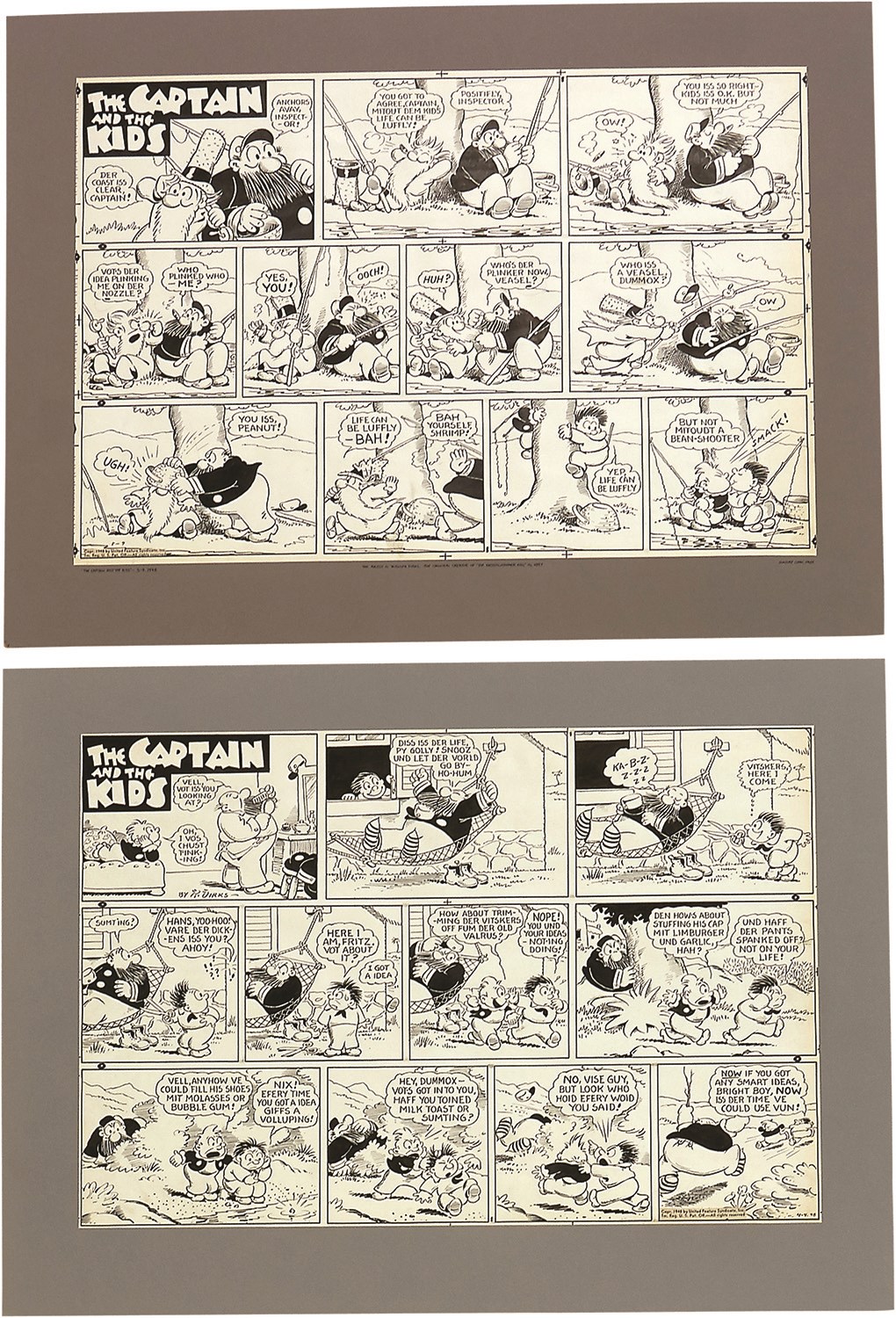 - Two 1948 Captain and the Kids Sunday Page Original Art