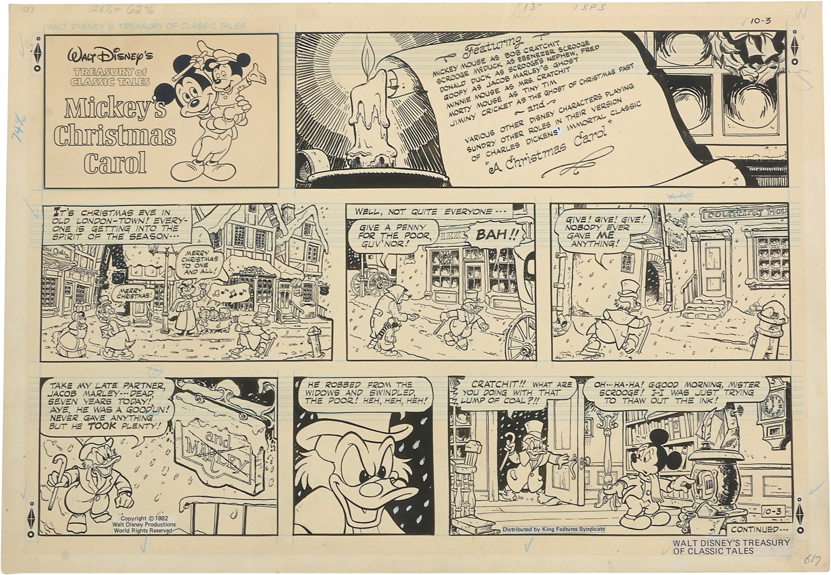 - 1982 Mickey's Christmas Carol #1 Original Sunday Comic Strip Art