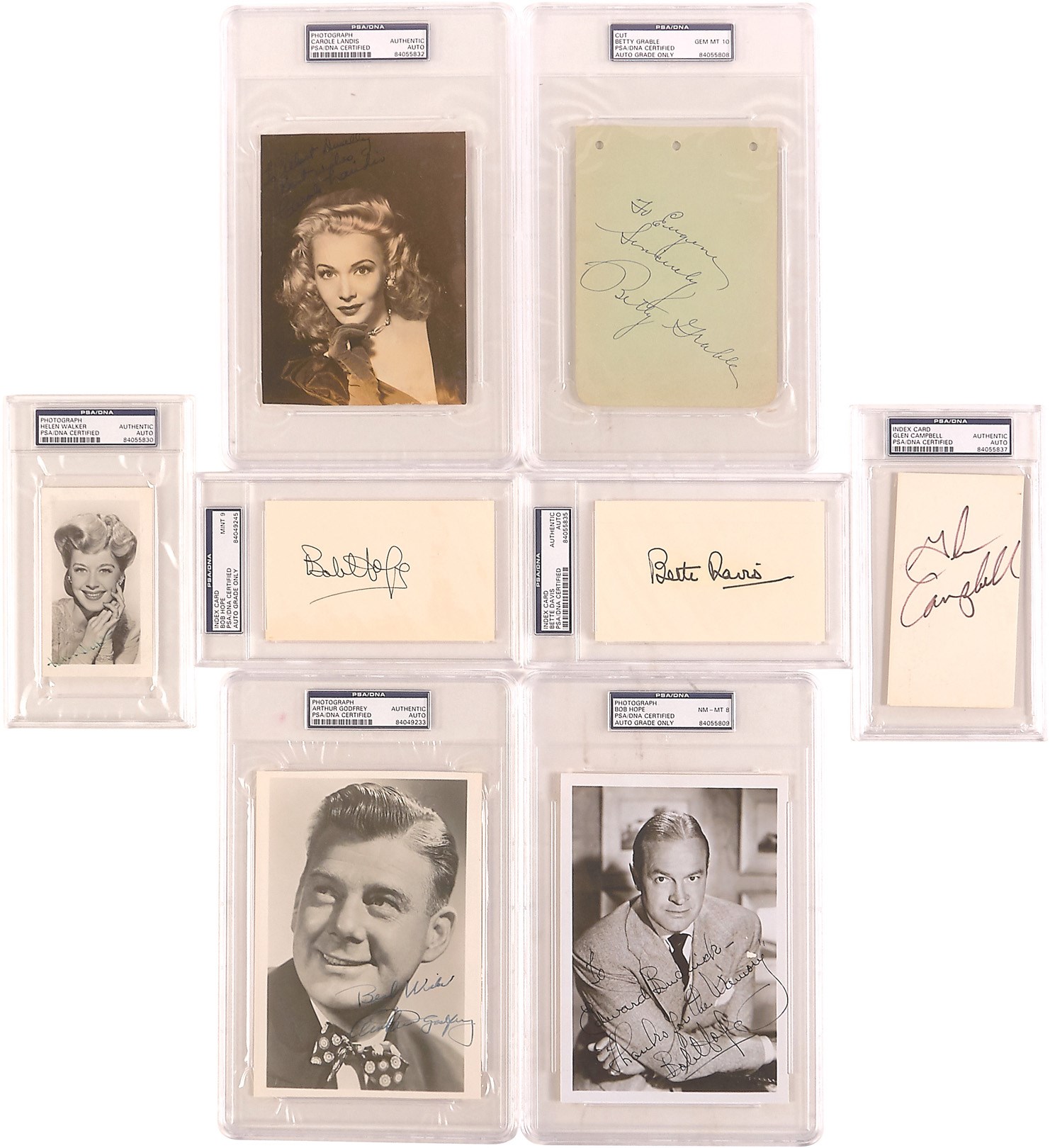 - Movie and Entertainment Autograph Collection of 8 with Betty Grable PSA 10 (All PSA Slabbed)