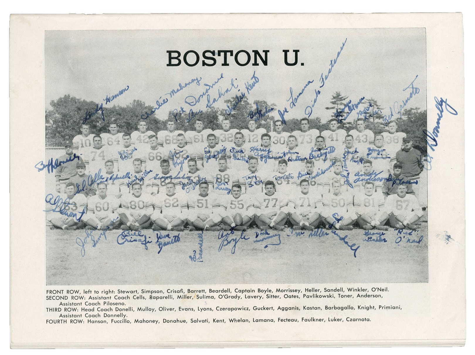 - 1949 Boston University Football Team-Signed Program with Harry Agganis (JSA)