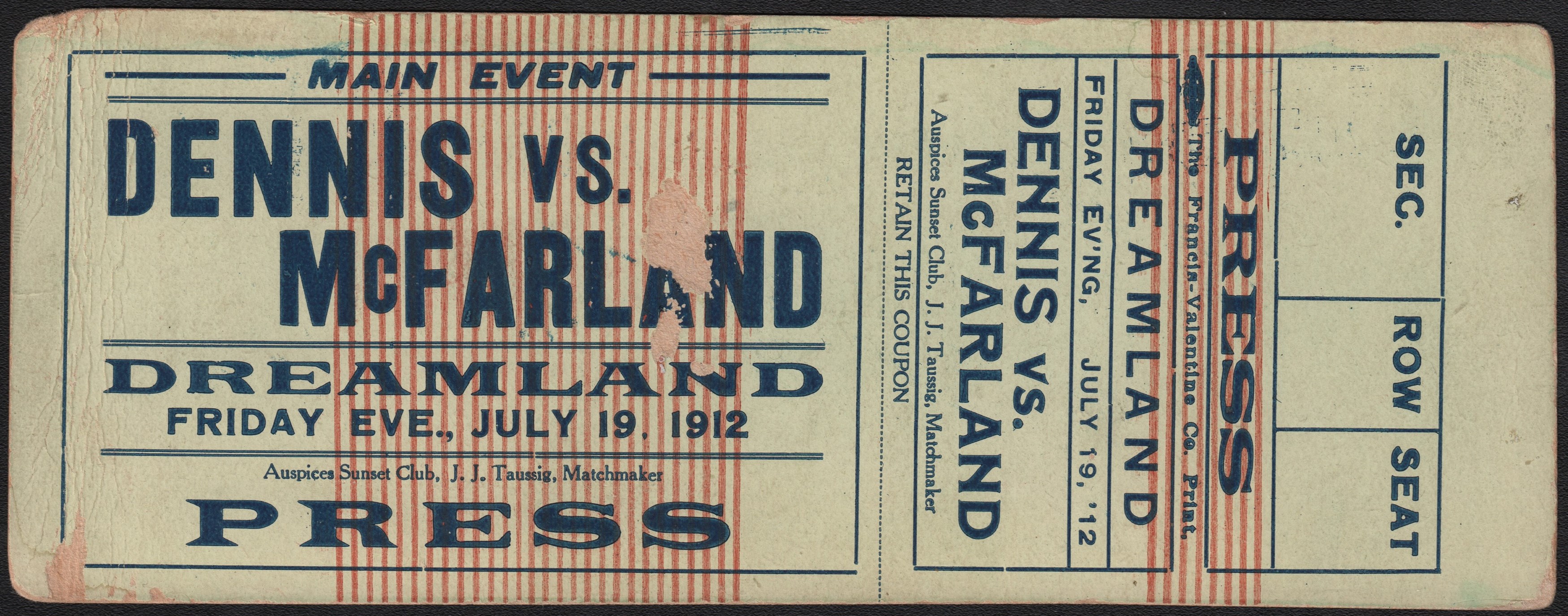 Muhammad Ali & Boxing - Early Boxing Press Pass 'Dennis vs. McFarland'