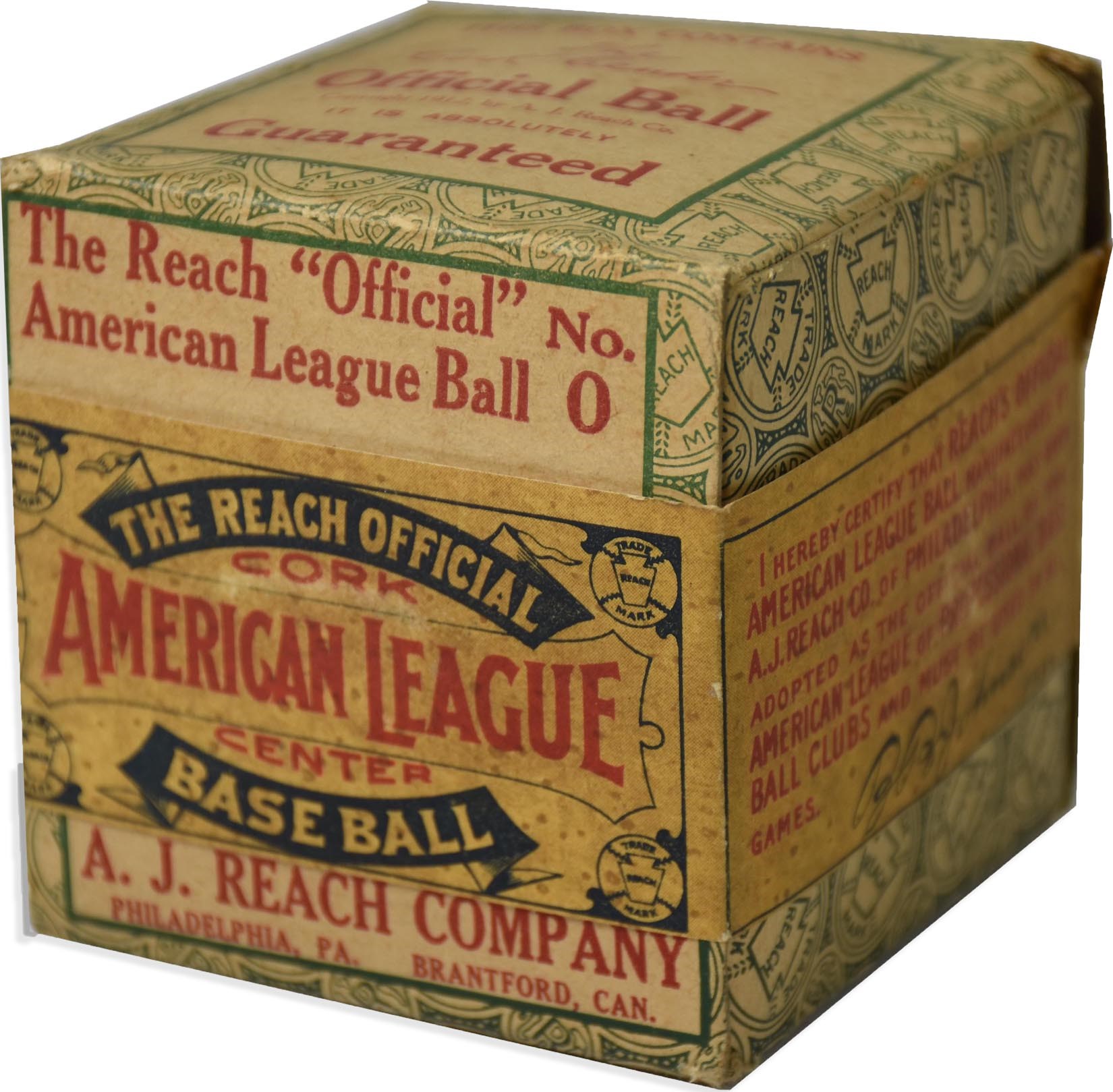 - 1913-17 Ban Johnson American League Reach Baseball Sealed in Original Box