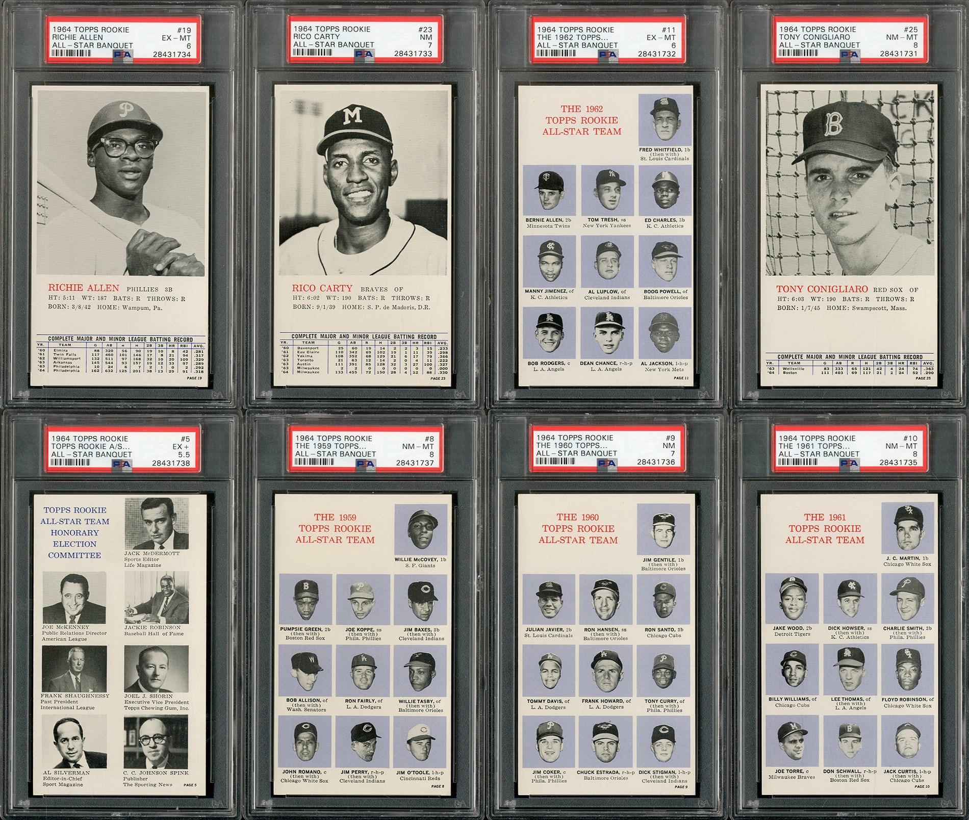 - 1964 Topps All-Star Rookie Banquet Near Set (35/36 - with BOX) and 8 PSA Graded