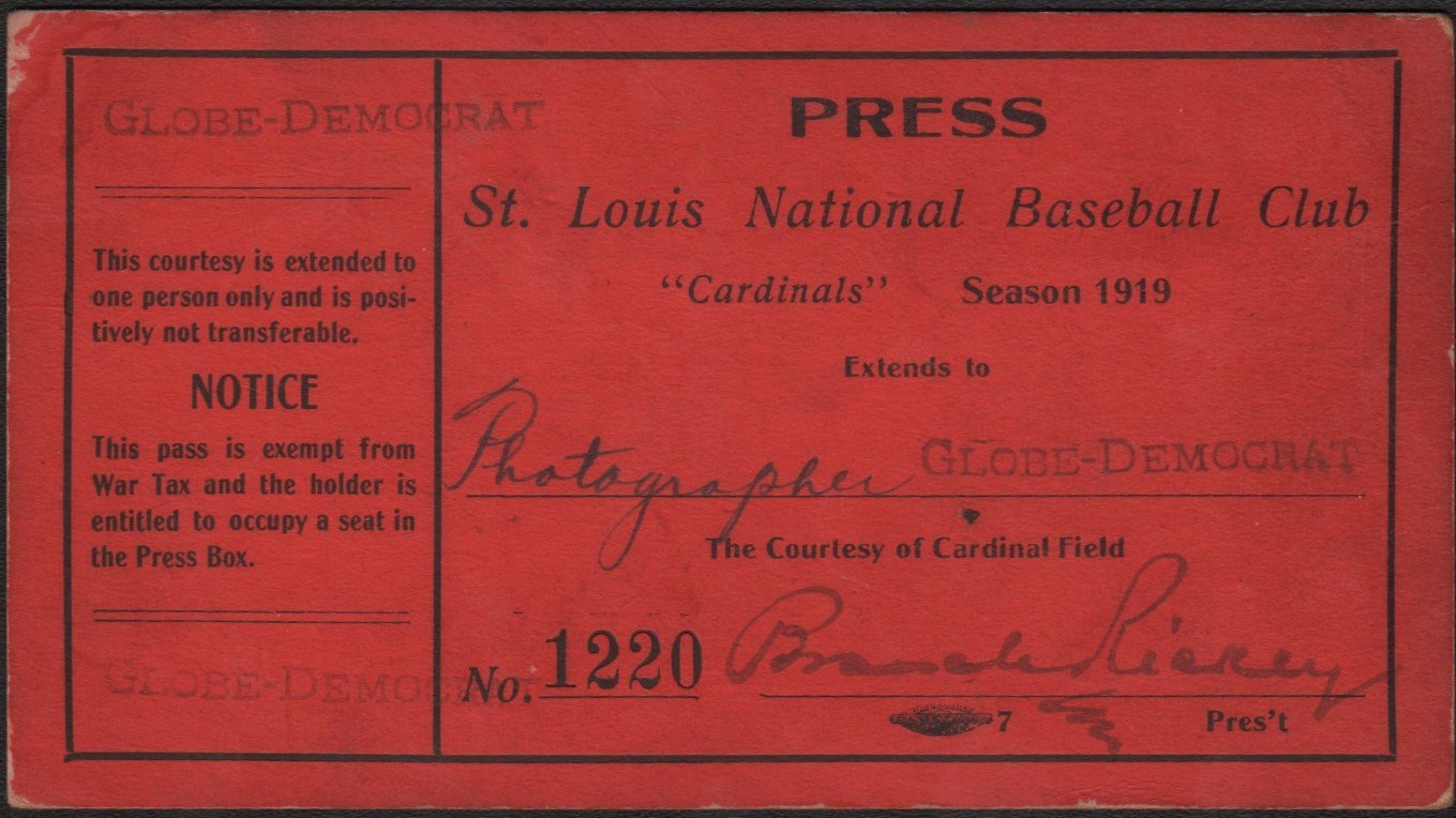 - Branch Rickey 1919 St. Louis Cardinals Club Season Pass