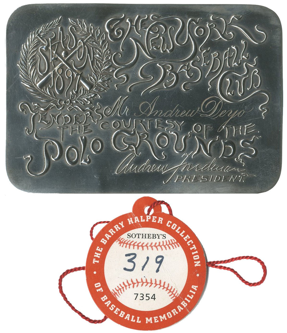 NY Yankees, Giants & Mets - 1897 New York Giants Sterling Silver Season Pass (ex-Barry Halper)