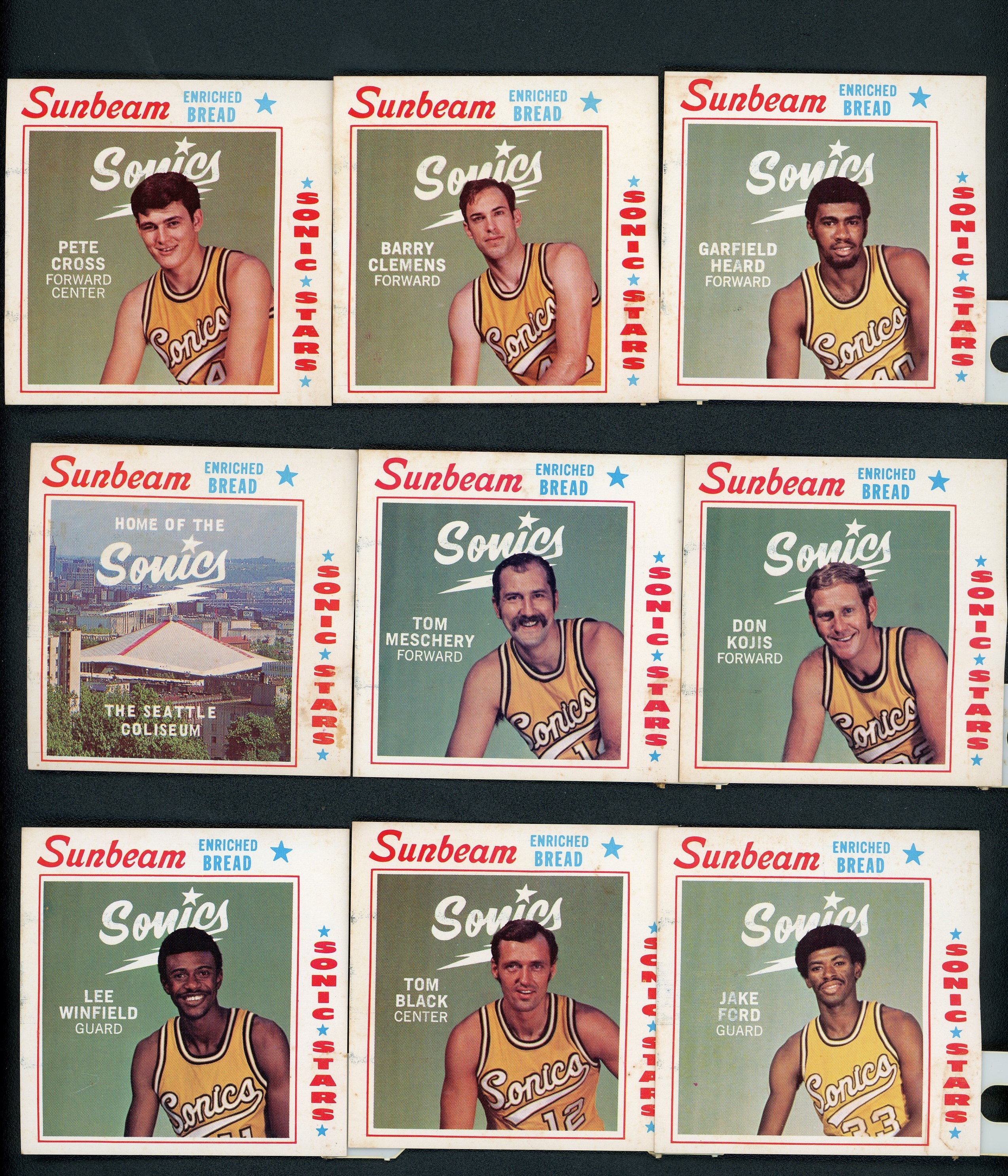 Basketball Cards - 1970 Seattle Sonics Sunbeam Bread Tags (8)