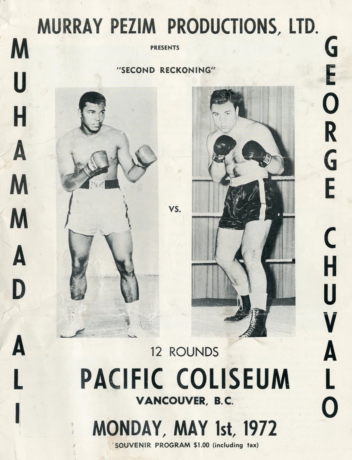 Muhammad Ali & Boxing - 1972 Muhammad Ali vs. George Chuvalo II On-Site Program