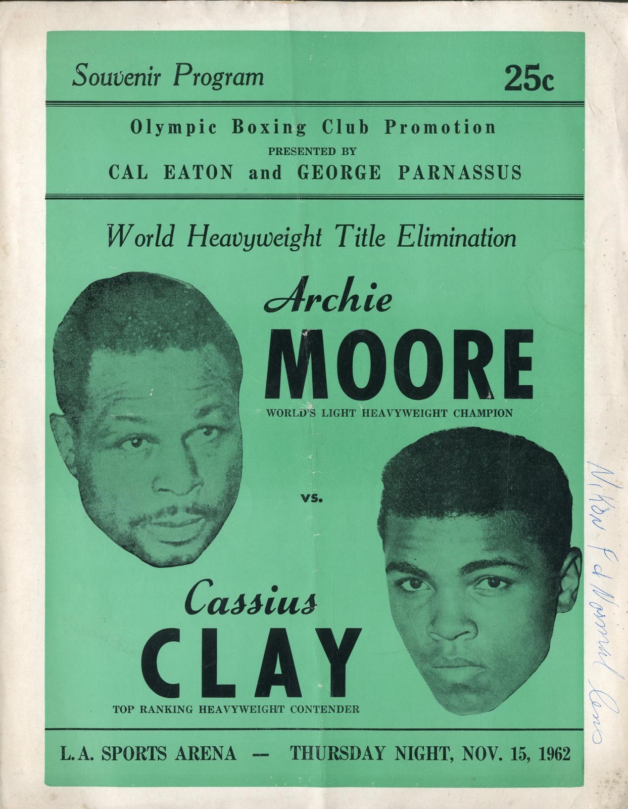 Muhammad Ali & Boxing - 1962 Cassius Clay vs. Archie Moore On-Site Program