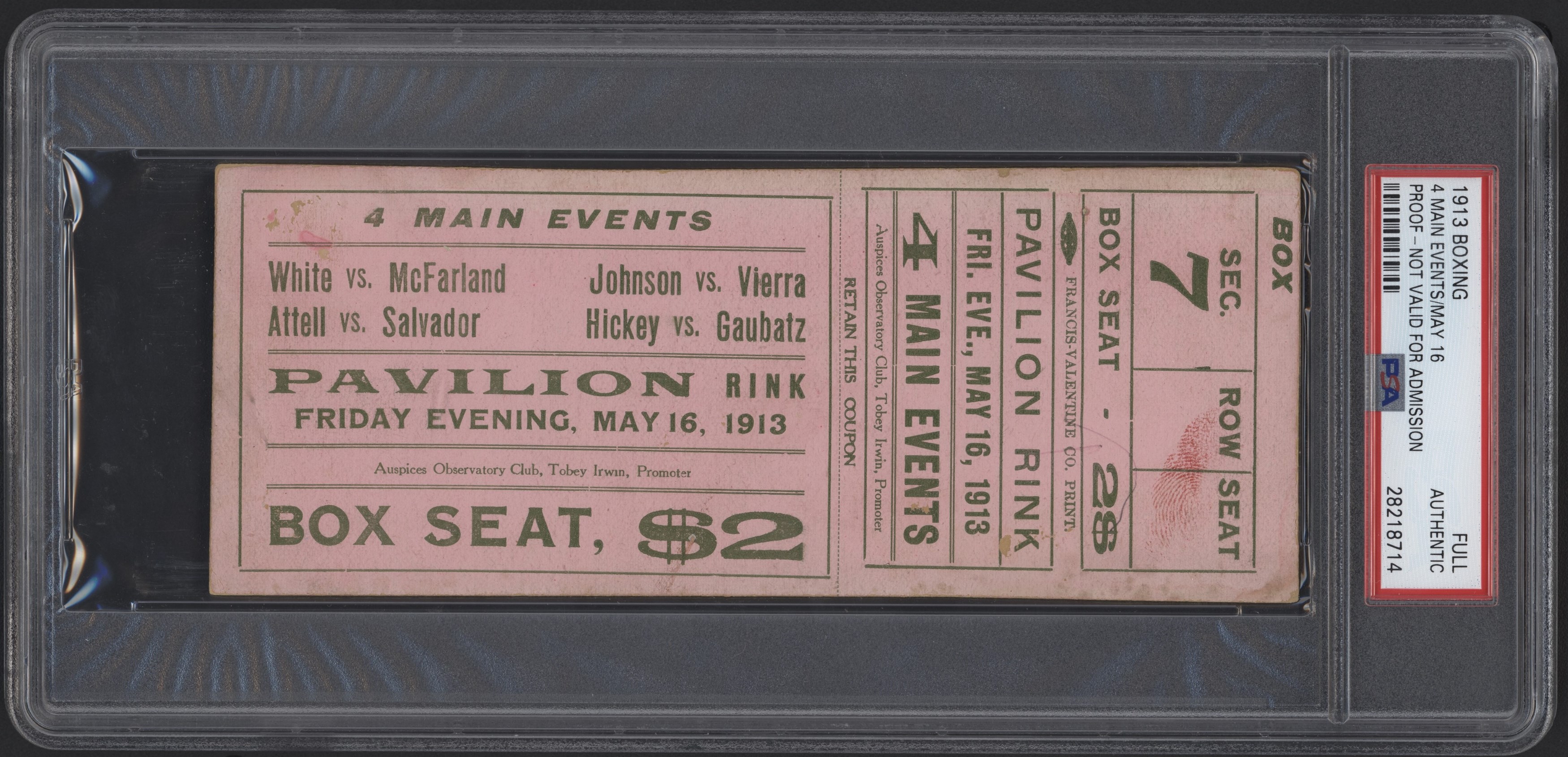 - 1913 Boxing Full Ticket