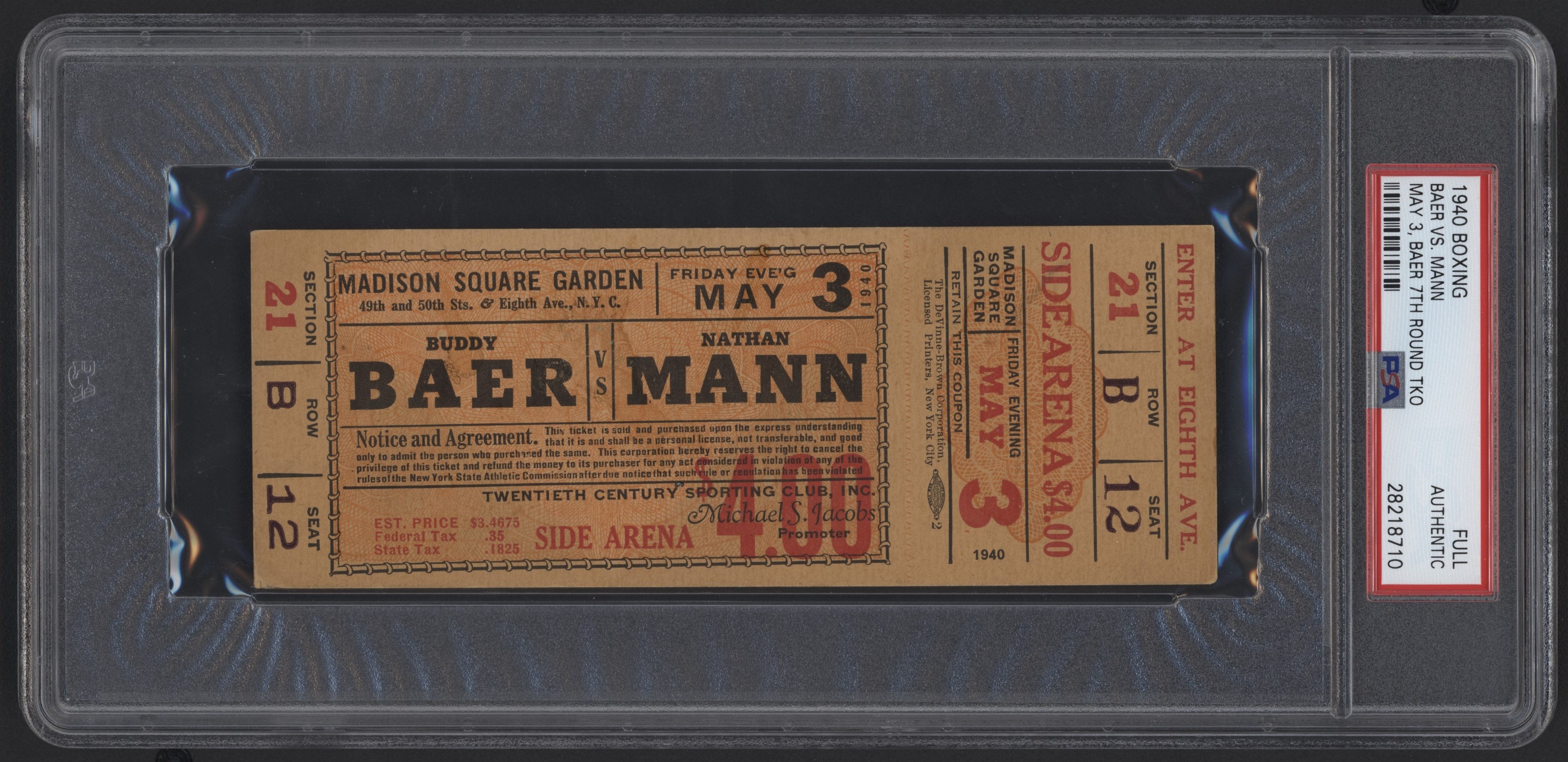 - 1940 Buddy Baer vs. Nathan Mann Full Ticket