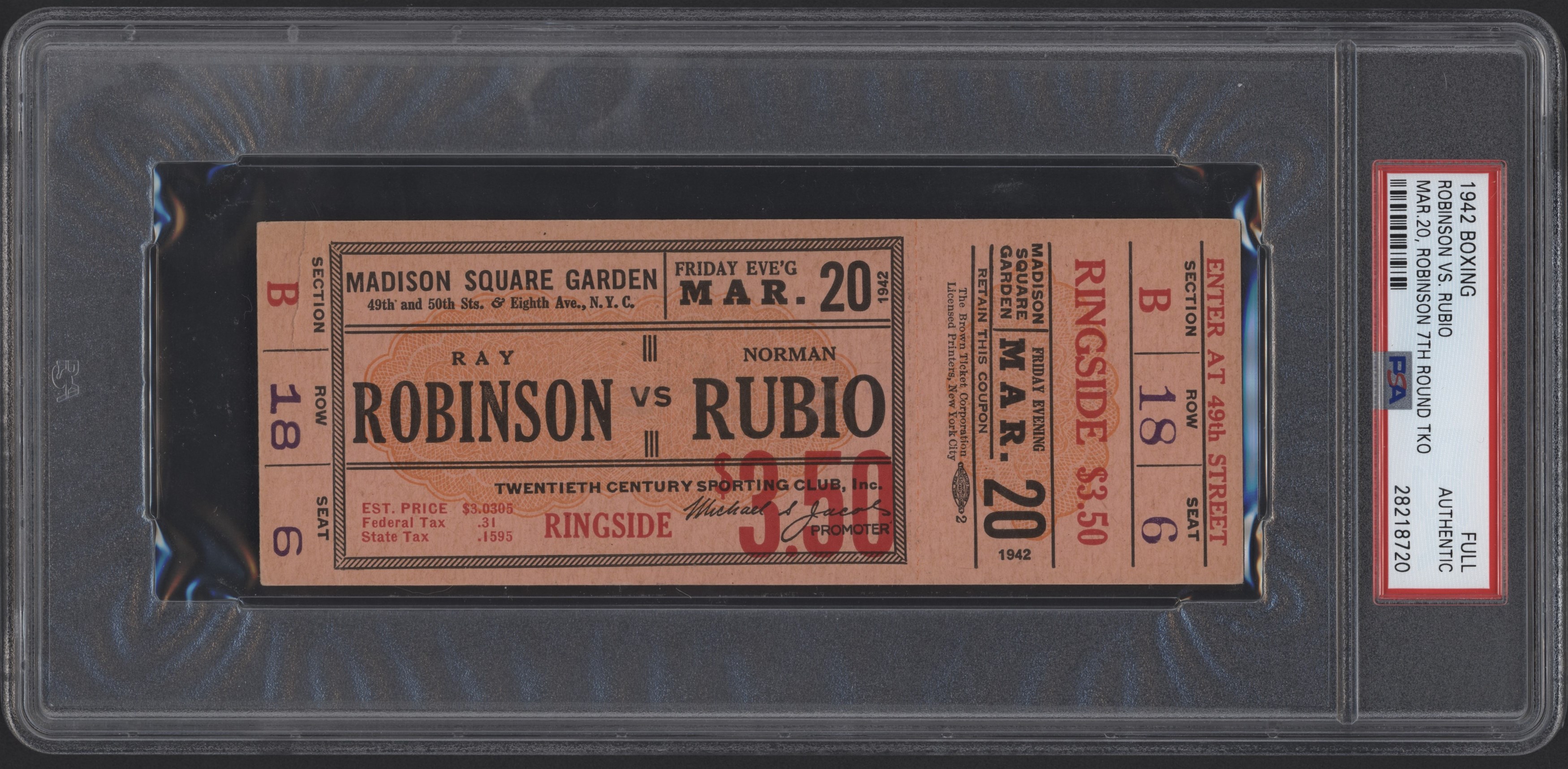 - 1942 Sugar Ray Robinson vs Norman Rubio Full Ticket