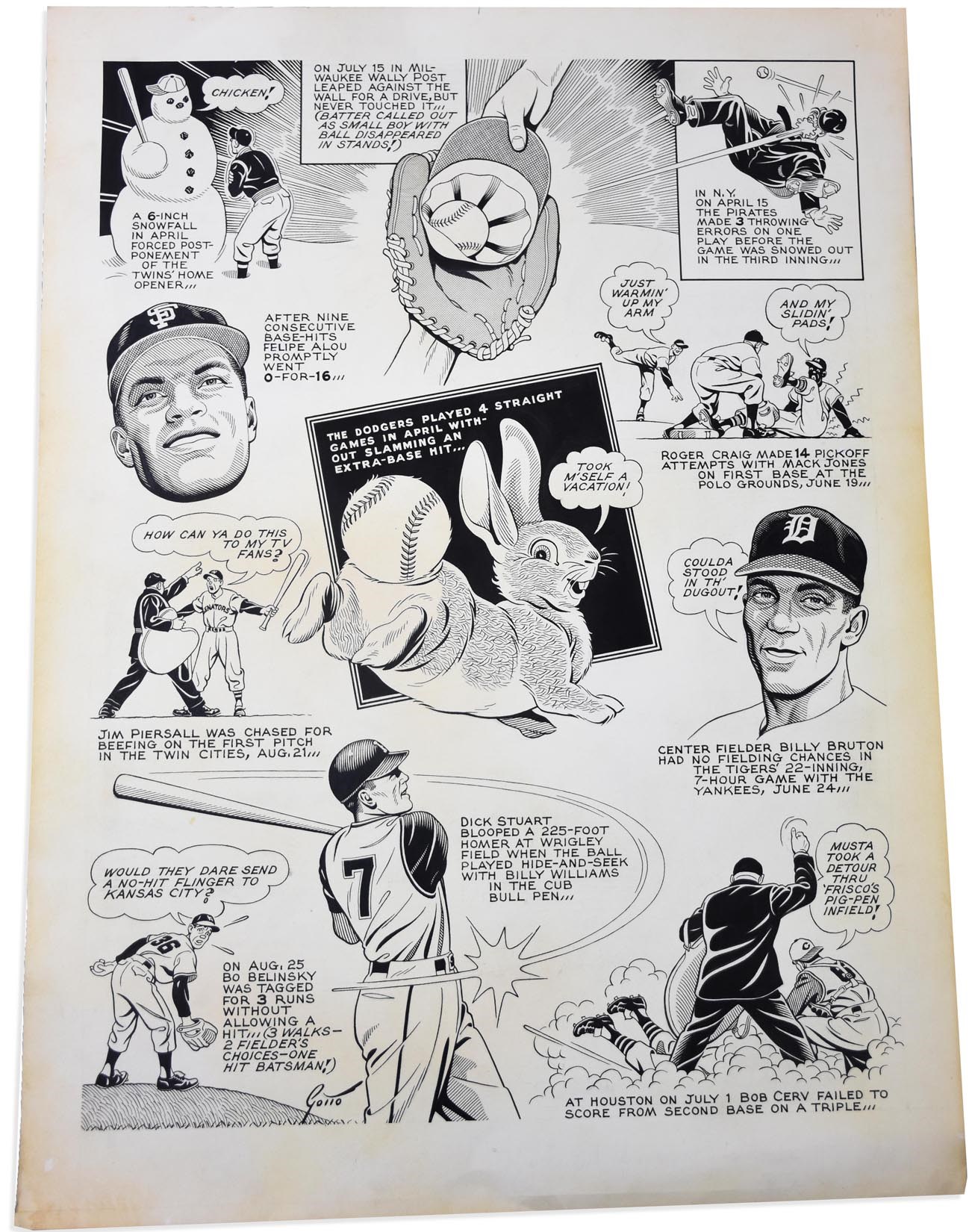 Sports Fine Art - 1962 “Baseball Bloopers” Sporting News Original Art by Ray Gotto