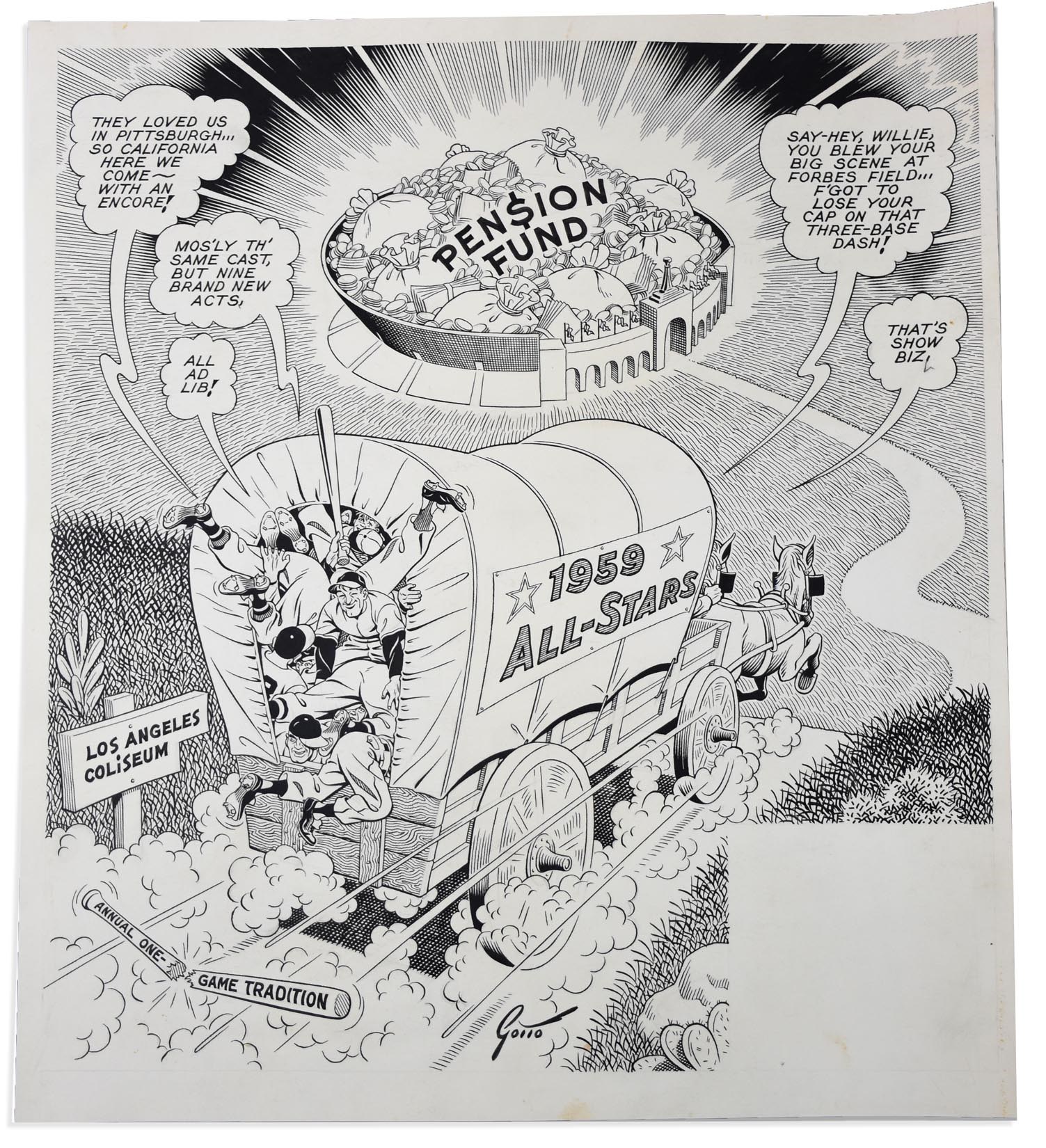 Sports Fine Art - 1959 “Gold Rush of the ‘59ers” Sporting News Original Art by Ray Gotto