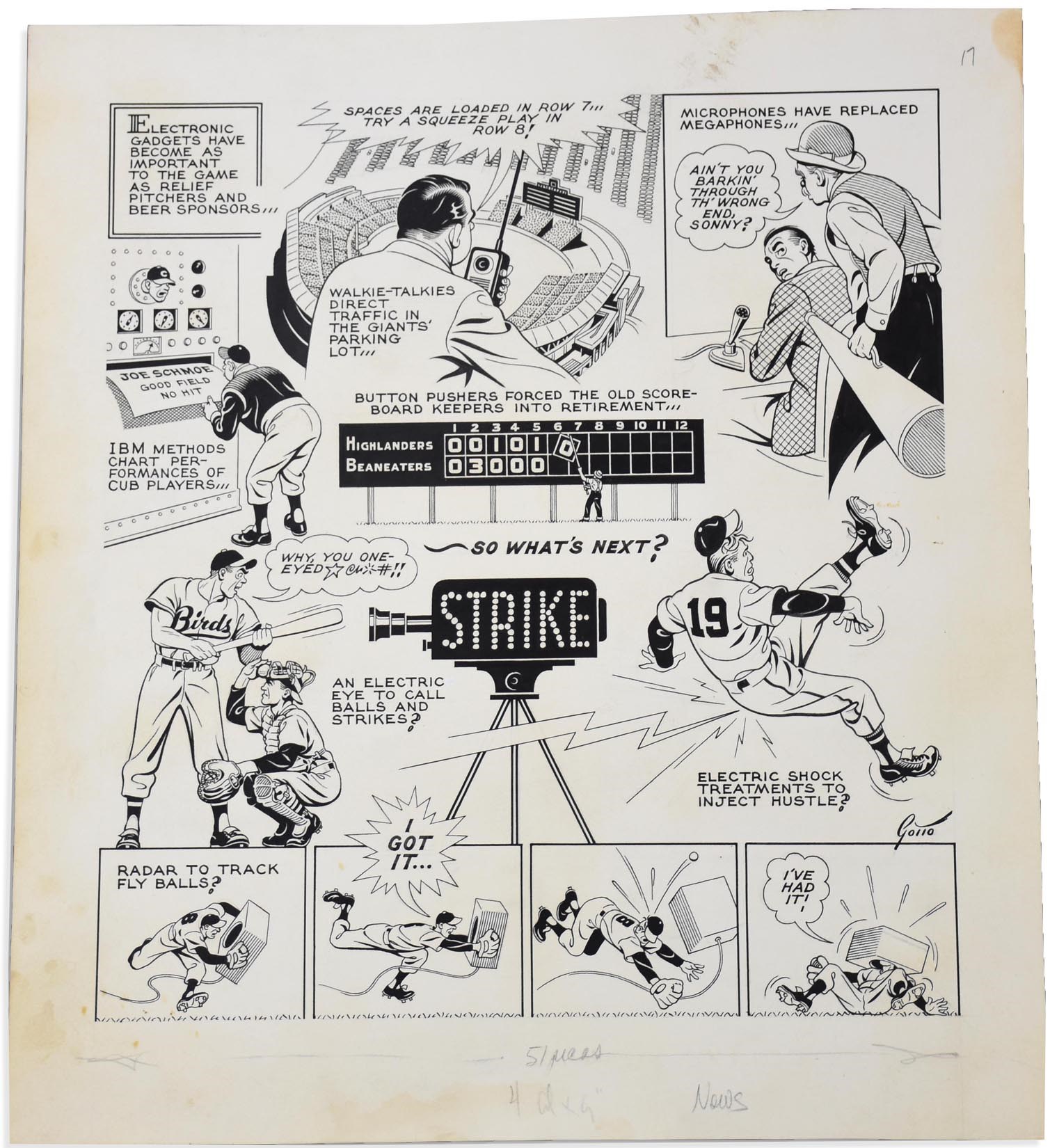 Sports Fine Art - 1960 “Technology in Baseball” Sporting News Original Art by Ray Gotto