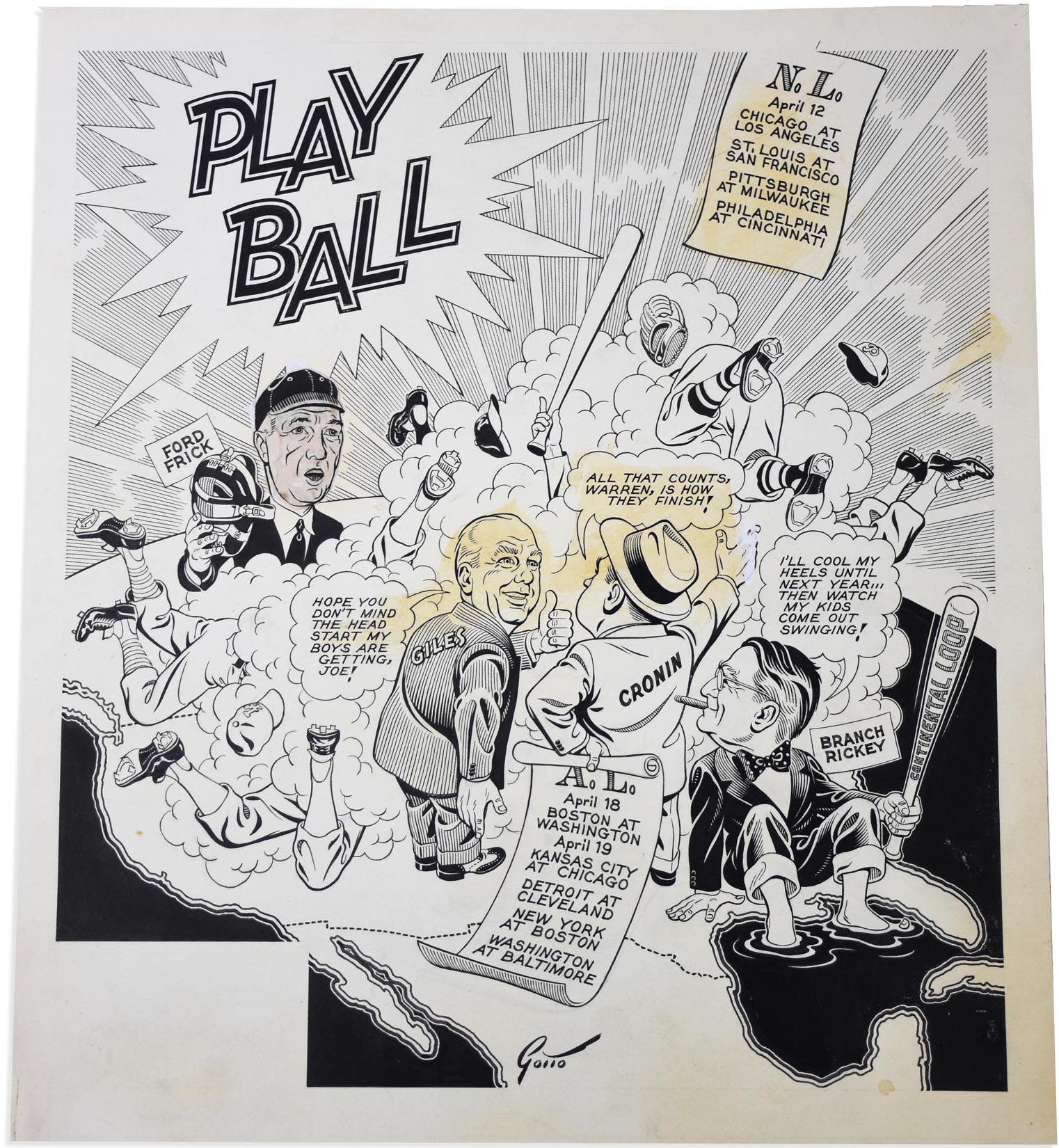 Sports Fine Art - 1960 “Play Ball” Sporting News Original Art by Ray Gotto