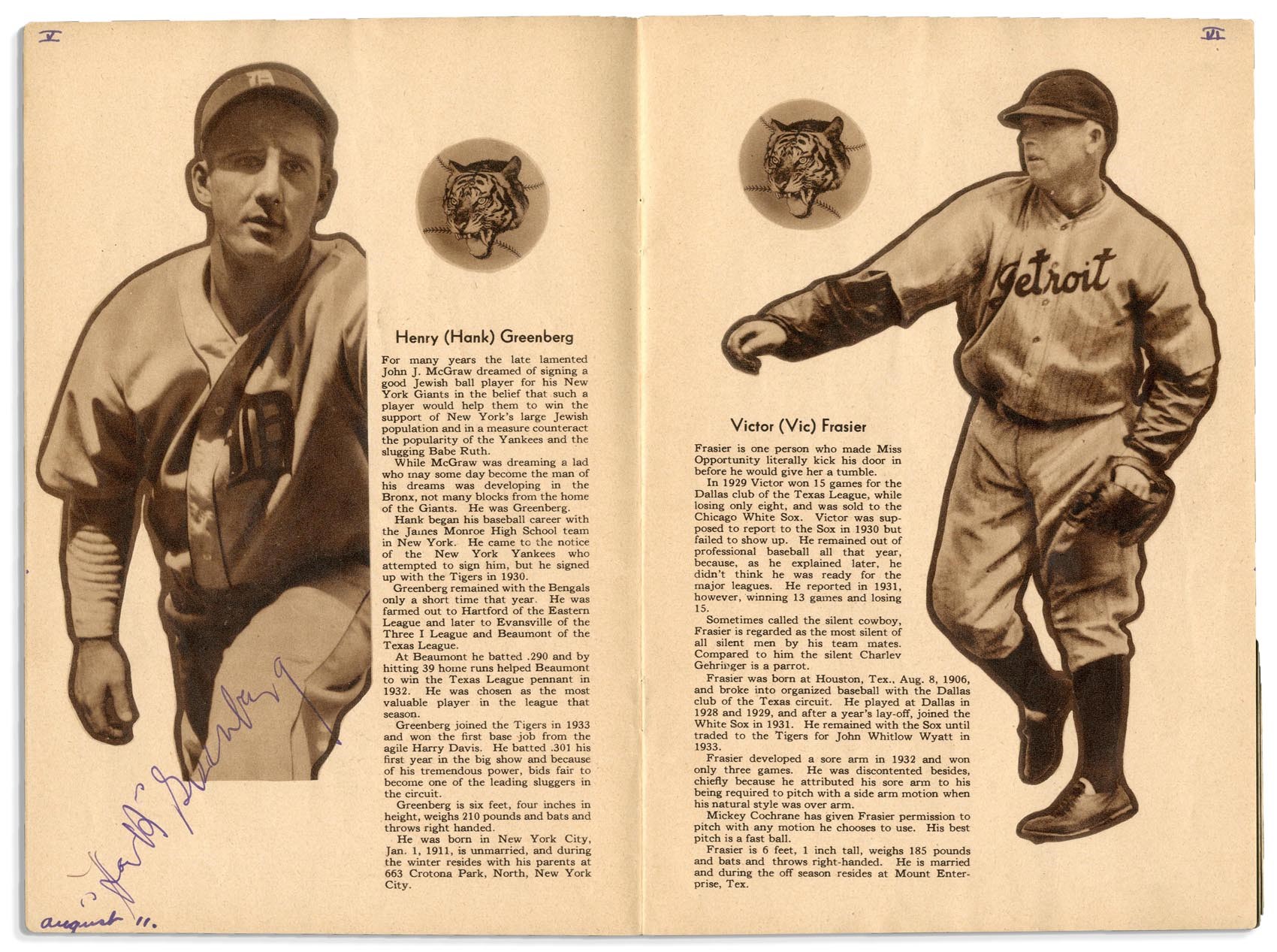 - 1934 Detroit Tigers Vintage "Dated" In Person Signed Yearbook (PSA)