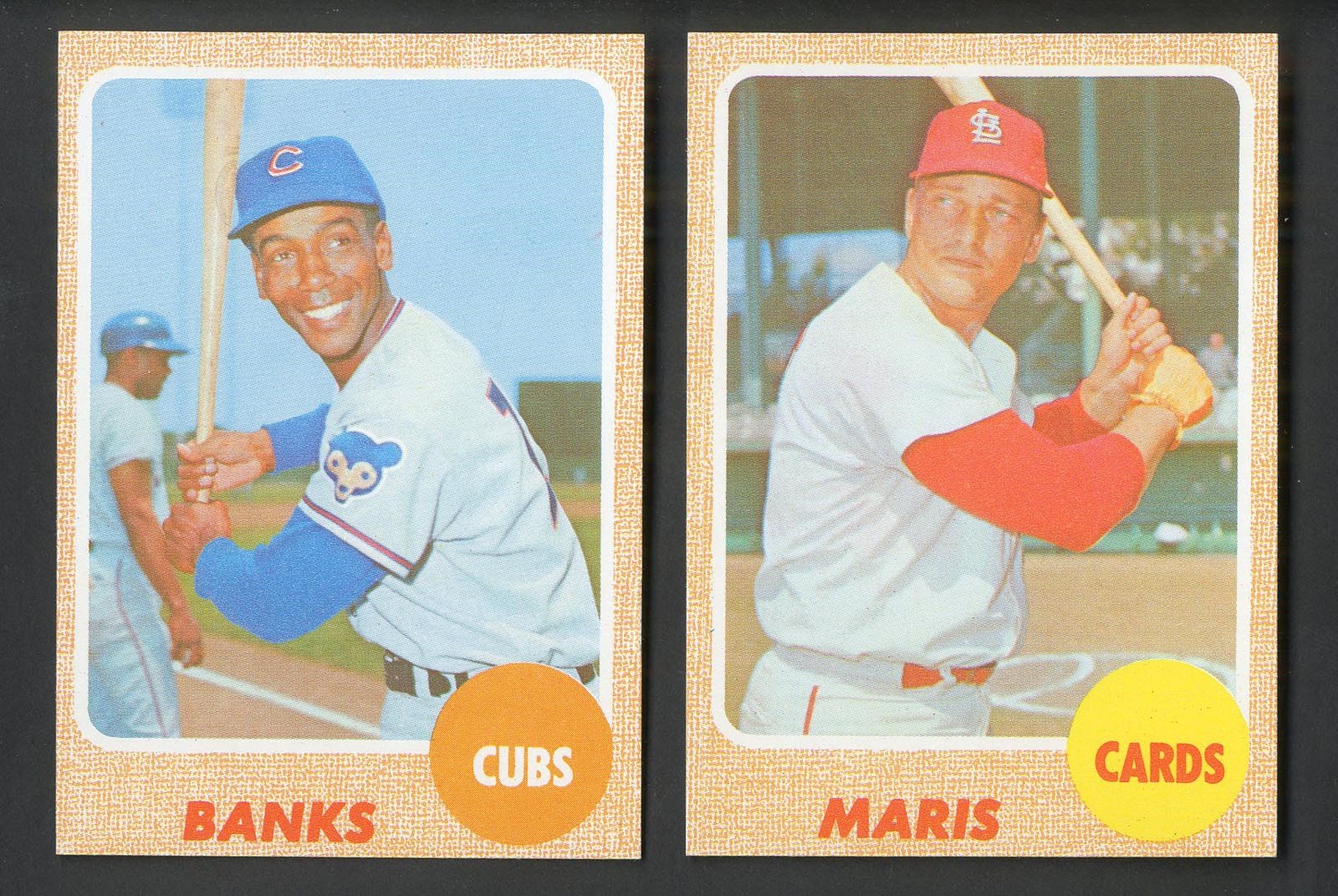 1968 Topps HIGH GRADE Printing Error Pair with Banks and Maris