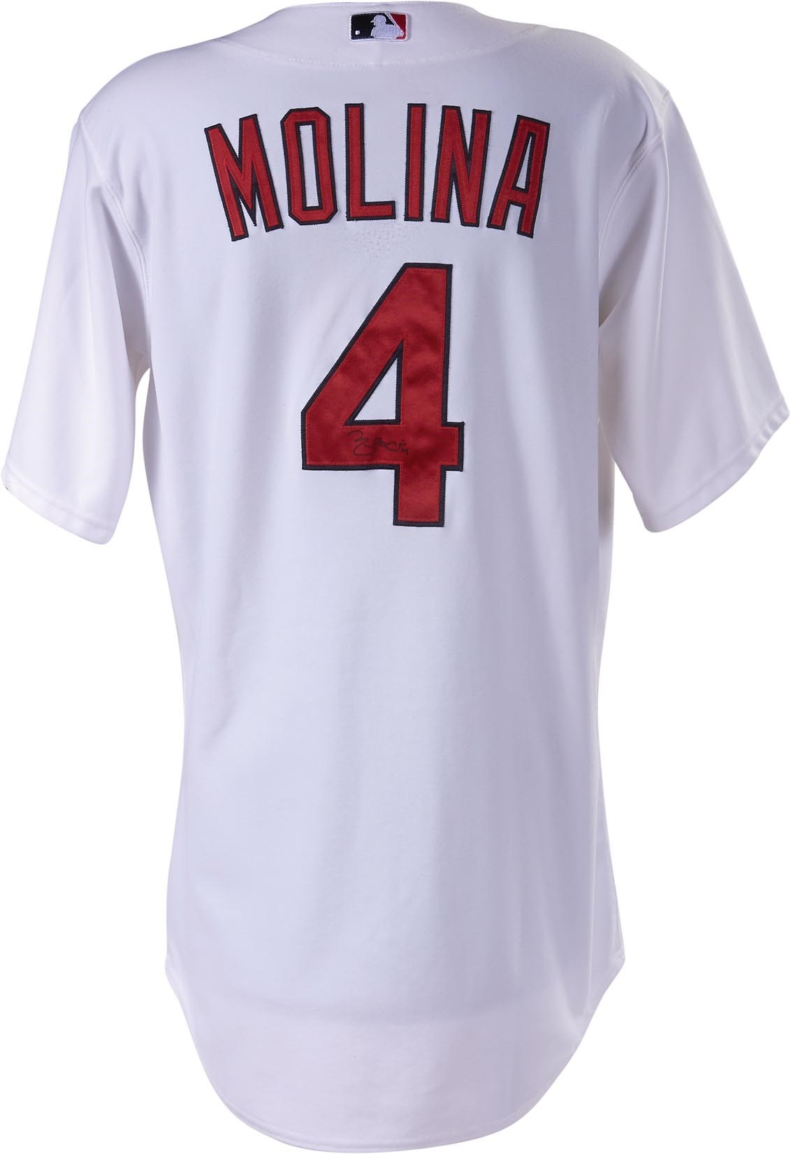 - 2015 Yadier Molina Opening Day Home Run #1 Signed Game Worn Jersey (PSA, MLB Auth. & Photo-Matched)
