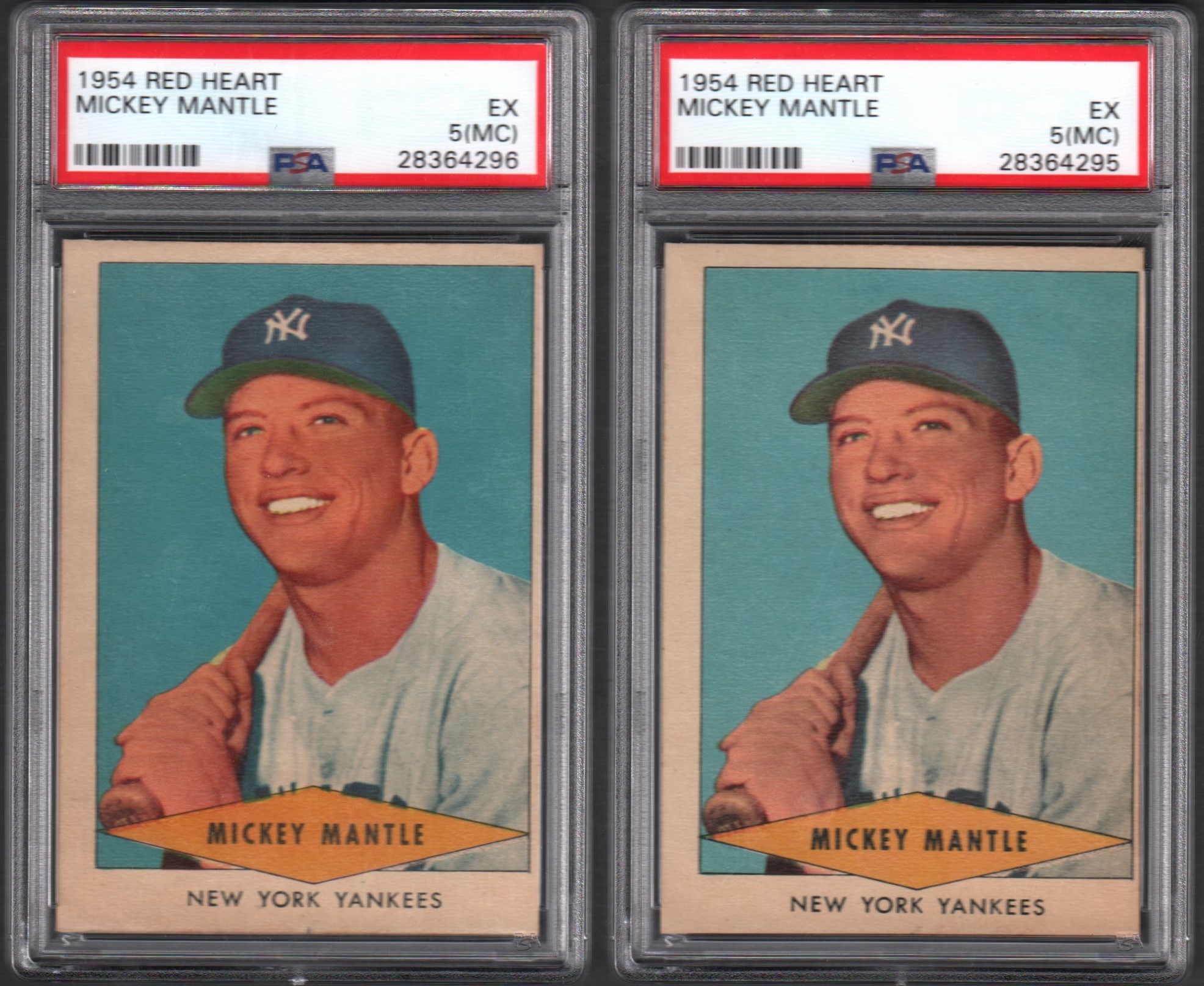 - 1954 Red Heart Mickey Mantle Pair of Cards