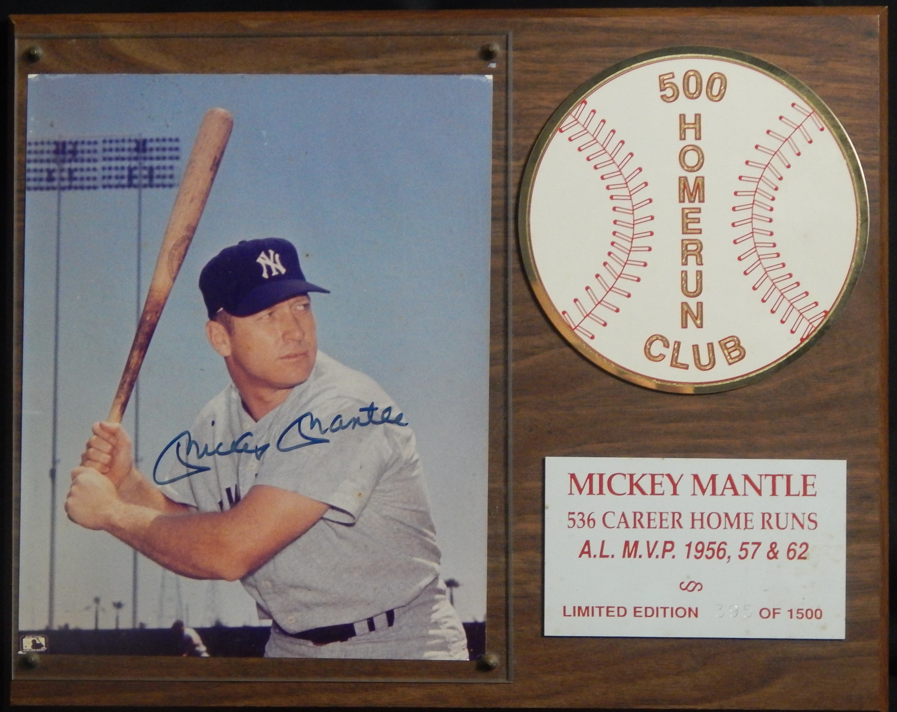 Mickey Mantle Signed 500 HR Club Plaque