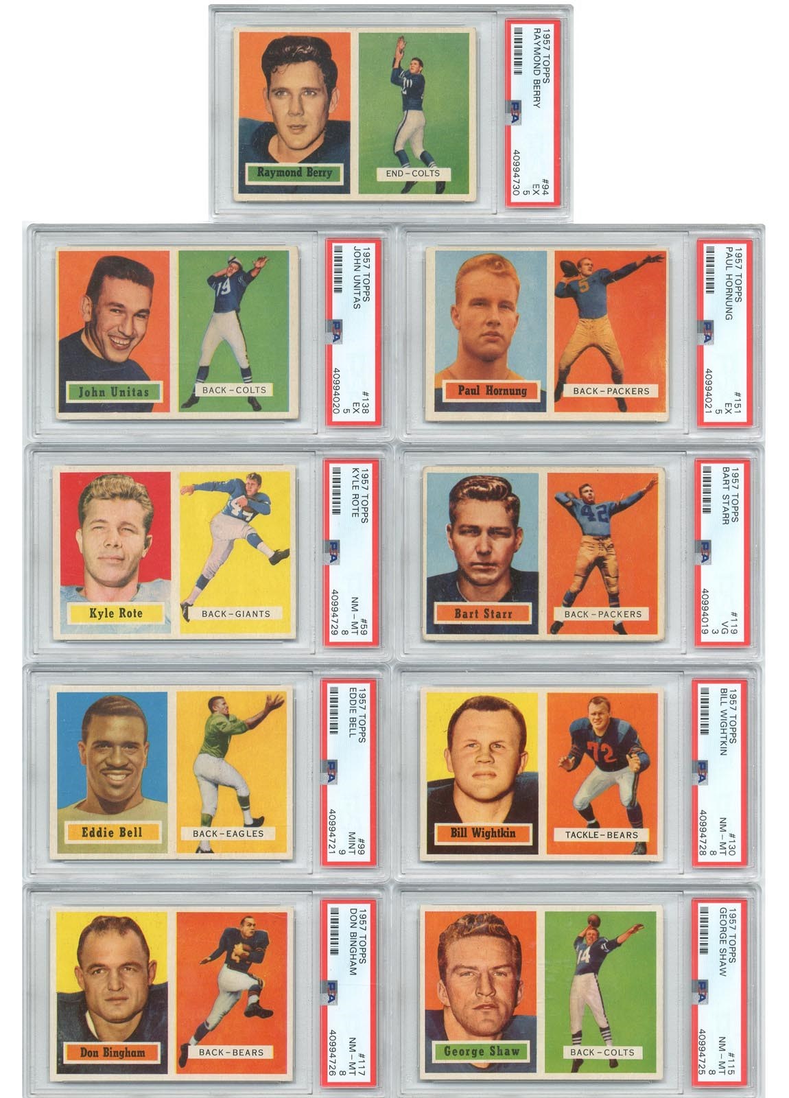 1957 Topps Football HIGH GRADE Complete Set with (27) PSA Graded - Including a PSA 9 Pop 2 !!