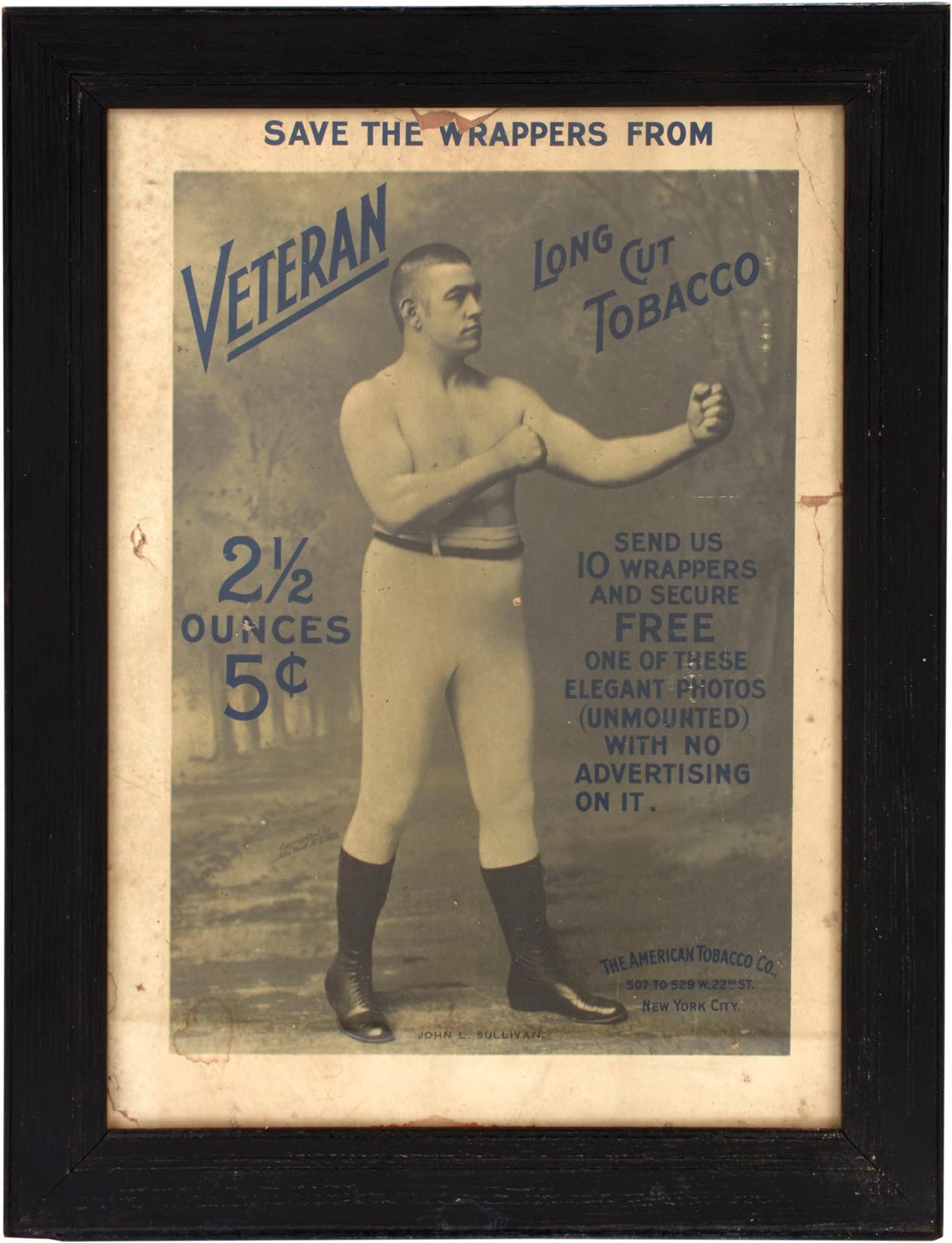 Muhammad Ali & Boxing - Early 1900s John L. Sullivan Veteran Tobacco Advertising Poster