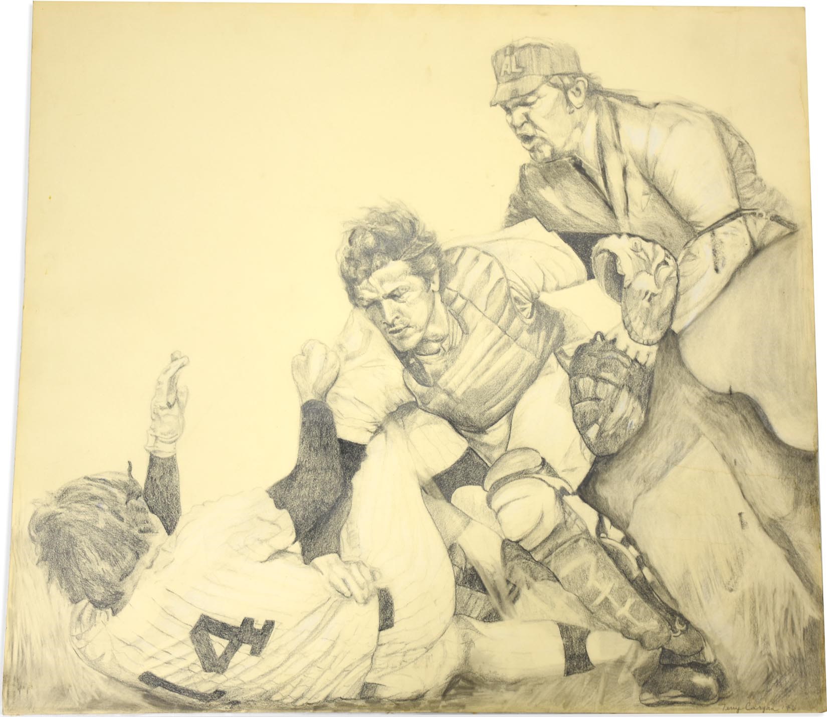 Sports Fine Art - 1970s Carlton Fisk vs. Lou Piniella Pencil Drawing