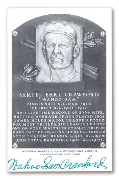 - “Wahoo” Sam Crawford Signed Black & White Hall of Fame Plaque