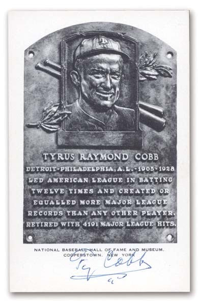 Ty Cobb Signed Black & White Hall of Fame Plaque