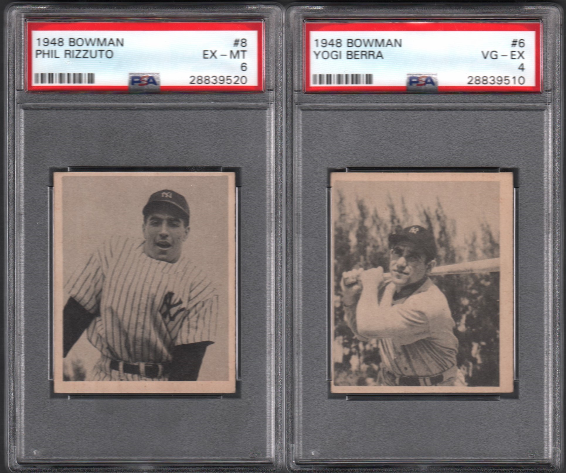 - 1948 Bowman Berra and Rizzuto PSA Graded Rookie Cards