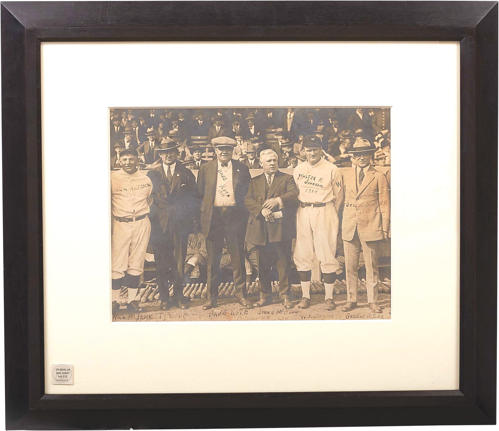 Ruth and Gehrig - 1924 World Series Photograph w/Ruth & Cobb (ex-Christy Walsh)