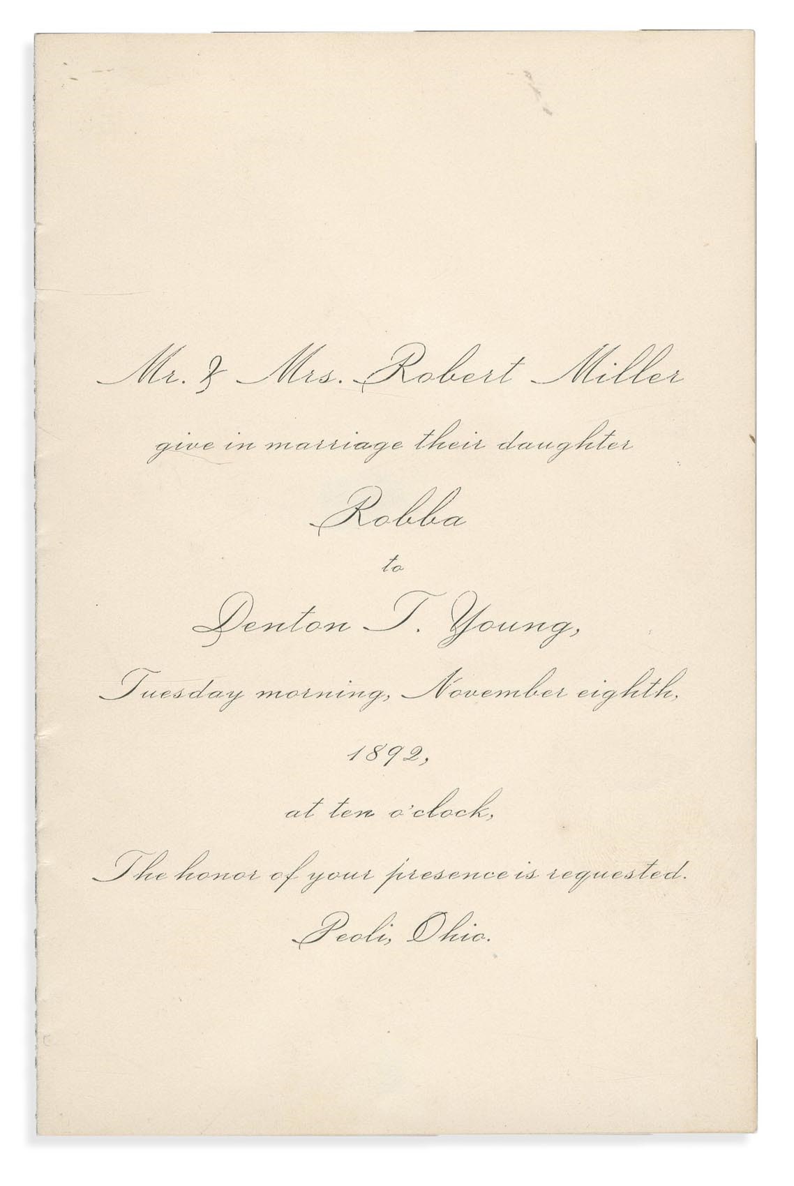 - 1892 Cy Young Wedding Invitation