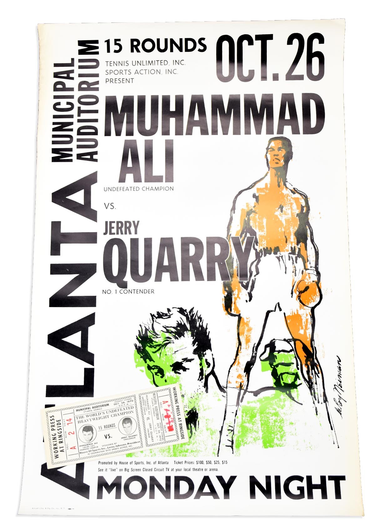 Muhammad Ali & Boxing - 1970 Muhammad Ali v. Jerry Quarry I Full Ticket and Poster