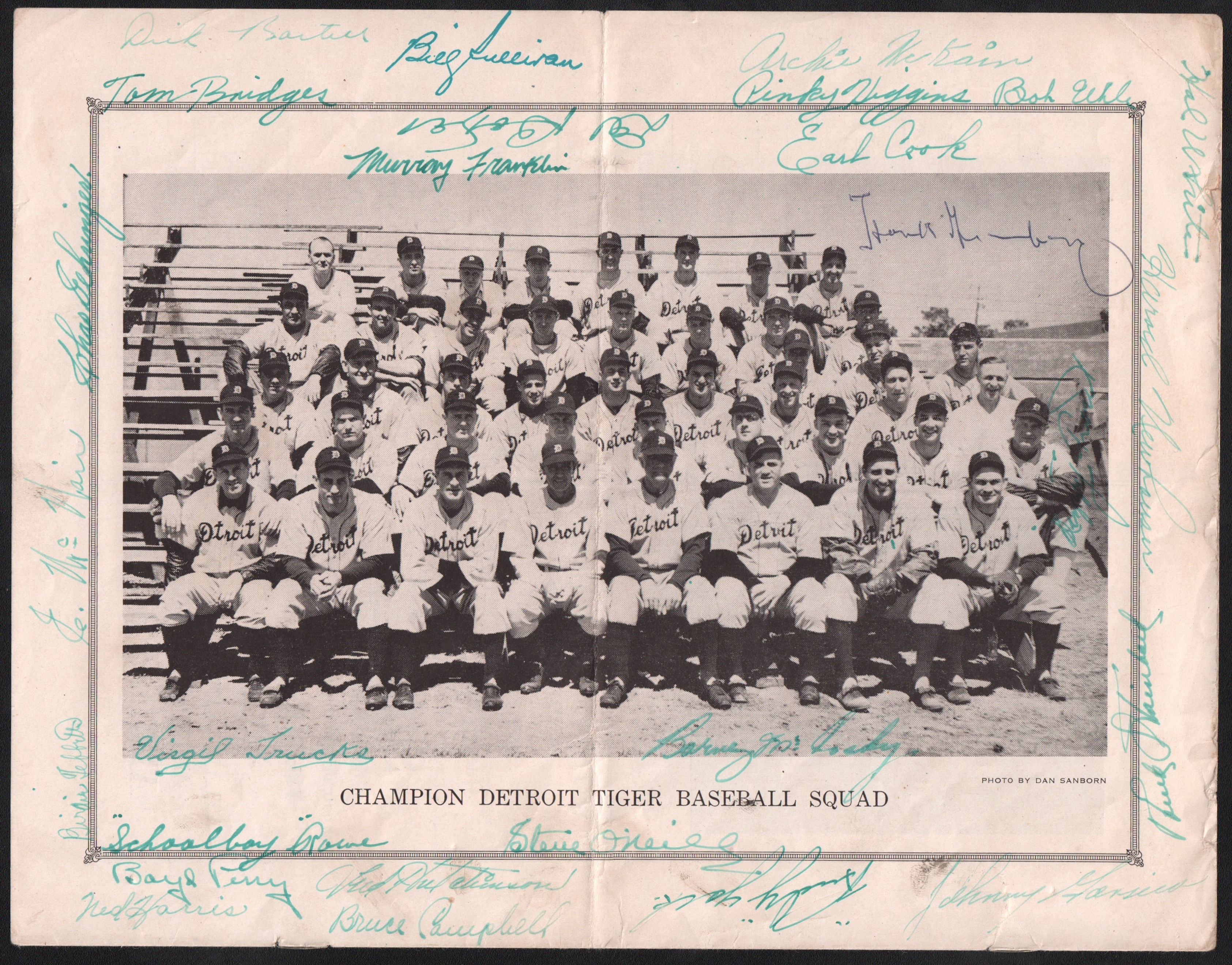 - 1940s Champion Detroit Tigers Team Signed Program