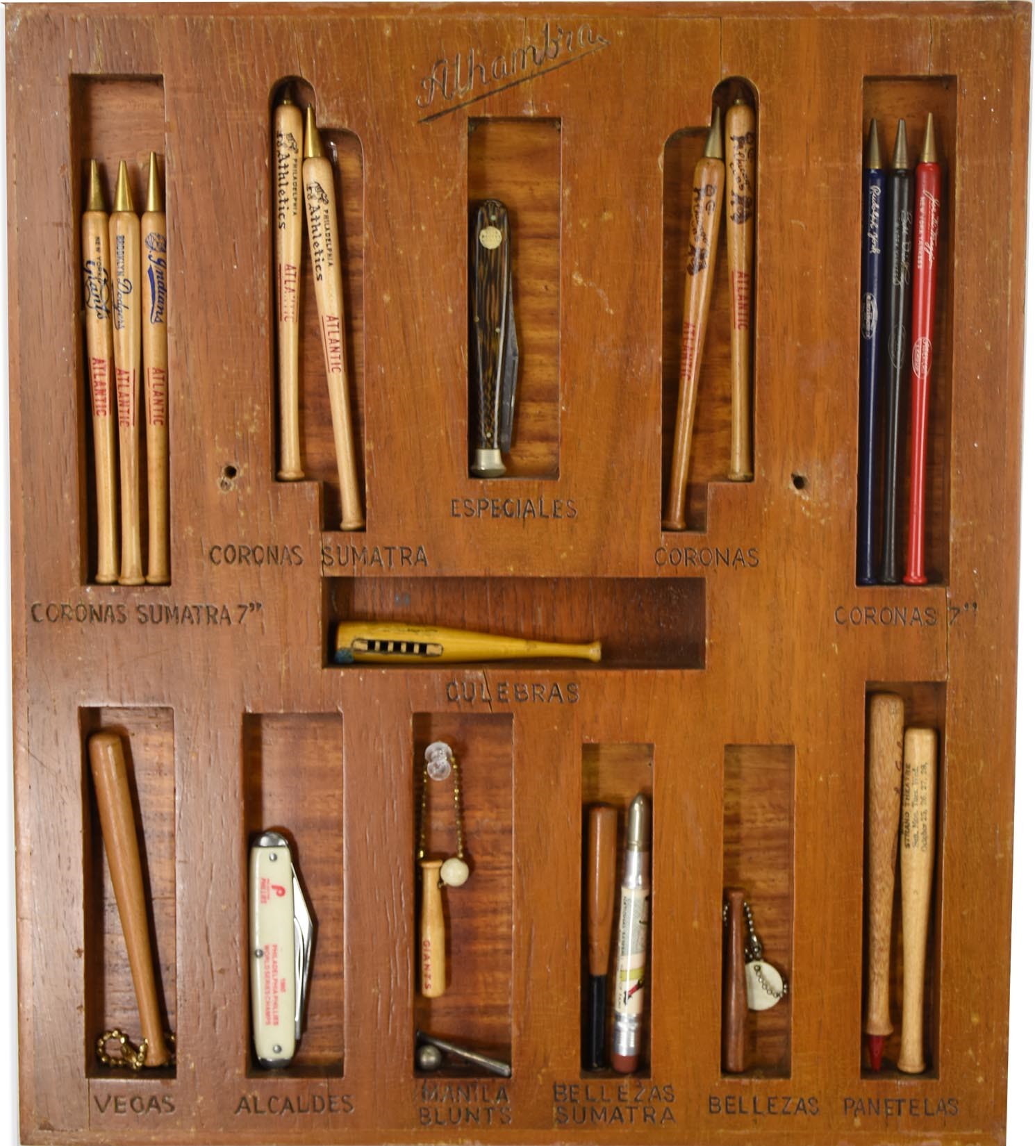 - 1930s-50s Baseball Bat Pens In Cuban Cigar Case (20)